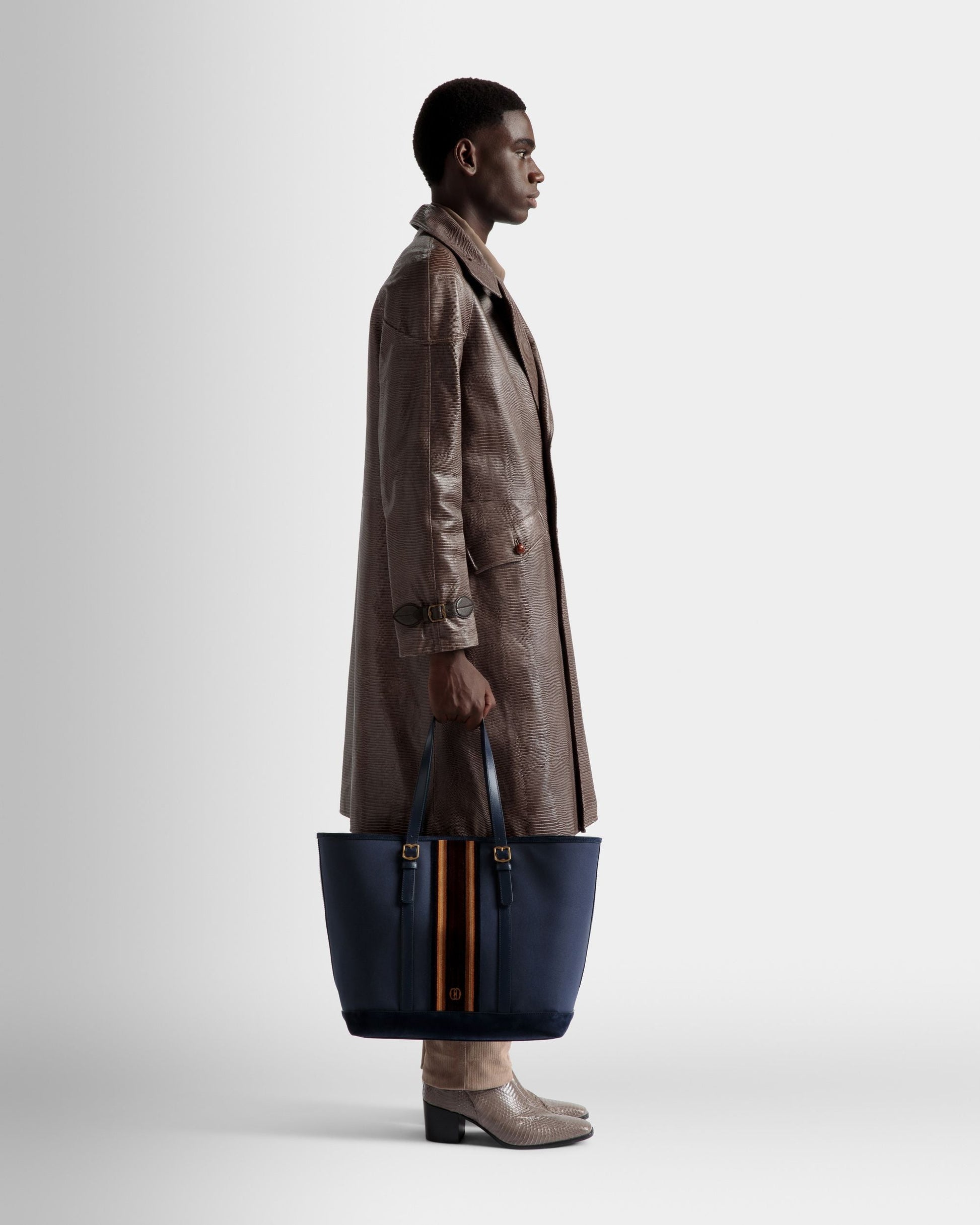 4 Buckles | Men's Tote Bag | Marine Fabric | Bally | On Model Front