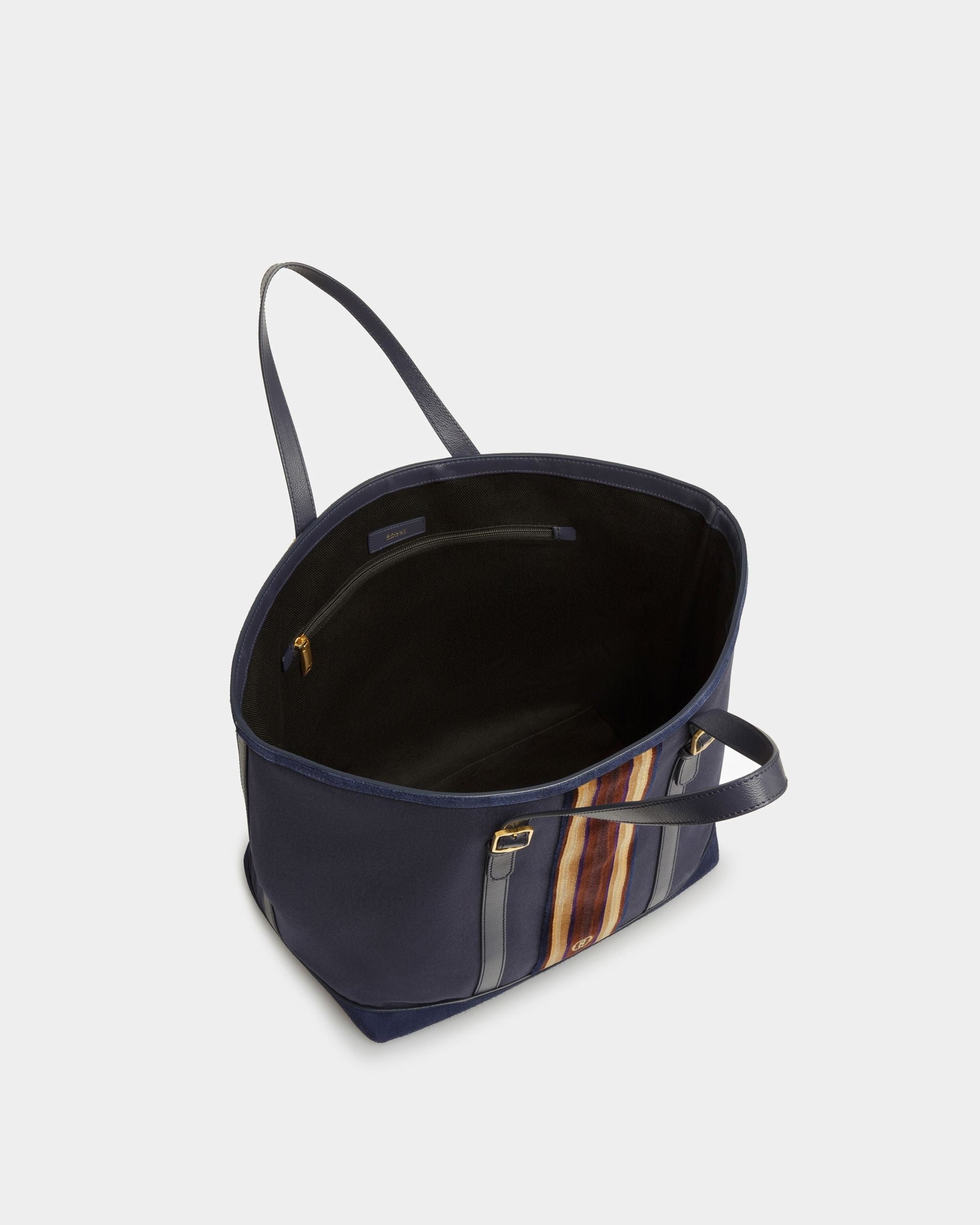 4 Buckles | Men's Tote Bag | Marine Fabric | Bally | Still Life Open / Inside