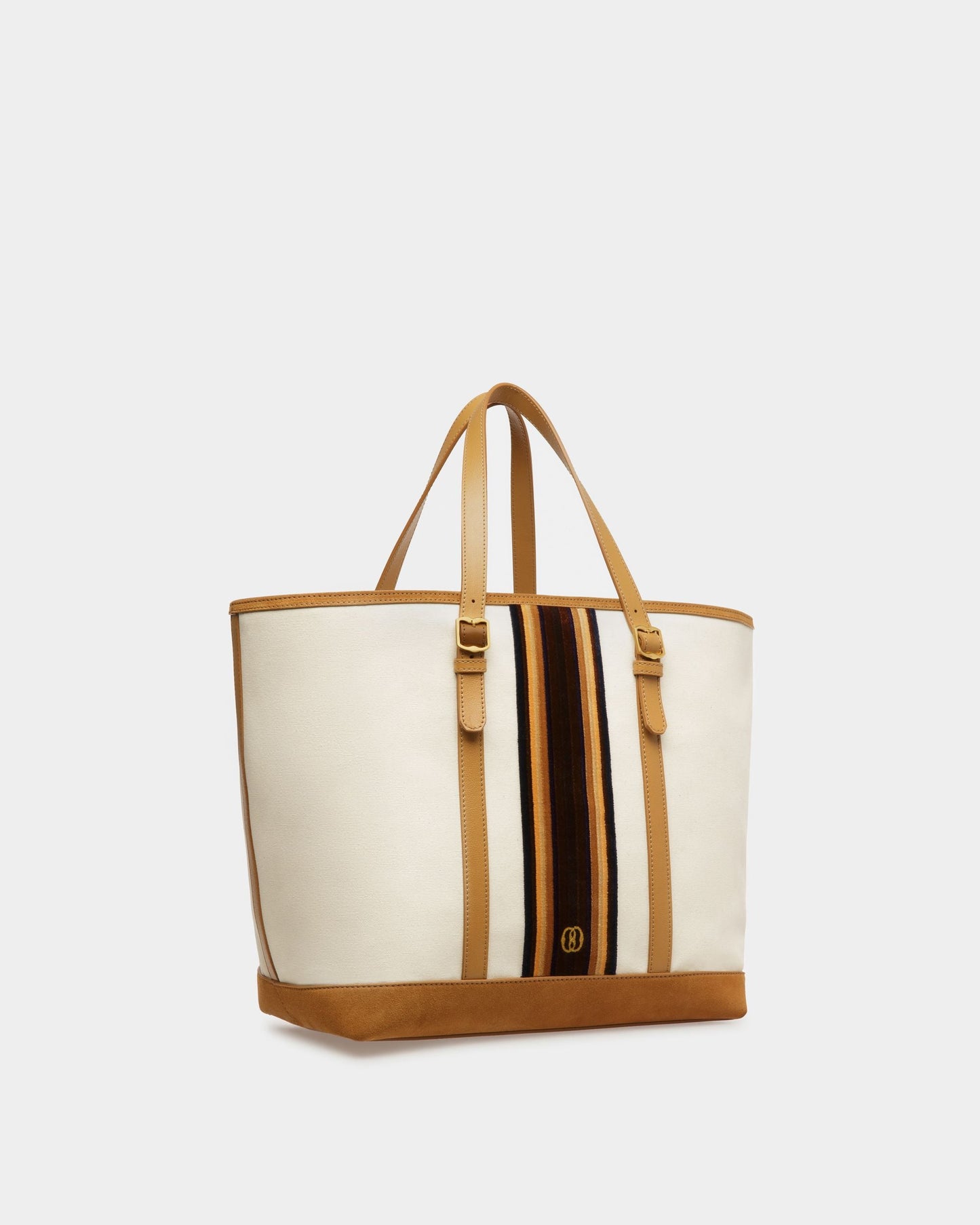 4 Buckles | Men's Tote Bag | Natural And Desert Fabric | Bally | Still Life 3/4 Front