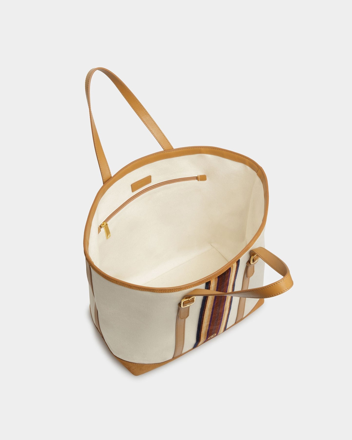 4 Buckles | Men's Tote Bag | Natural And Desert Fabric | Bally | Still Life Open / Inside