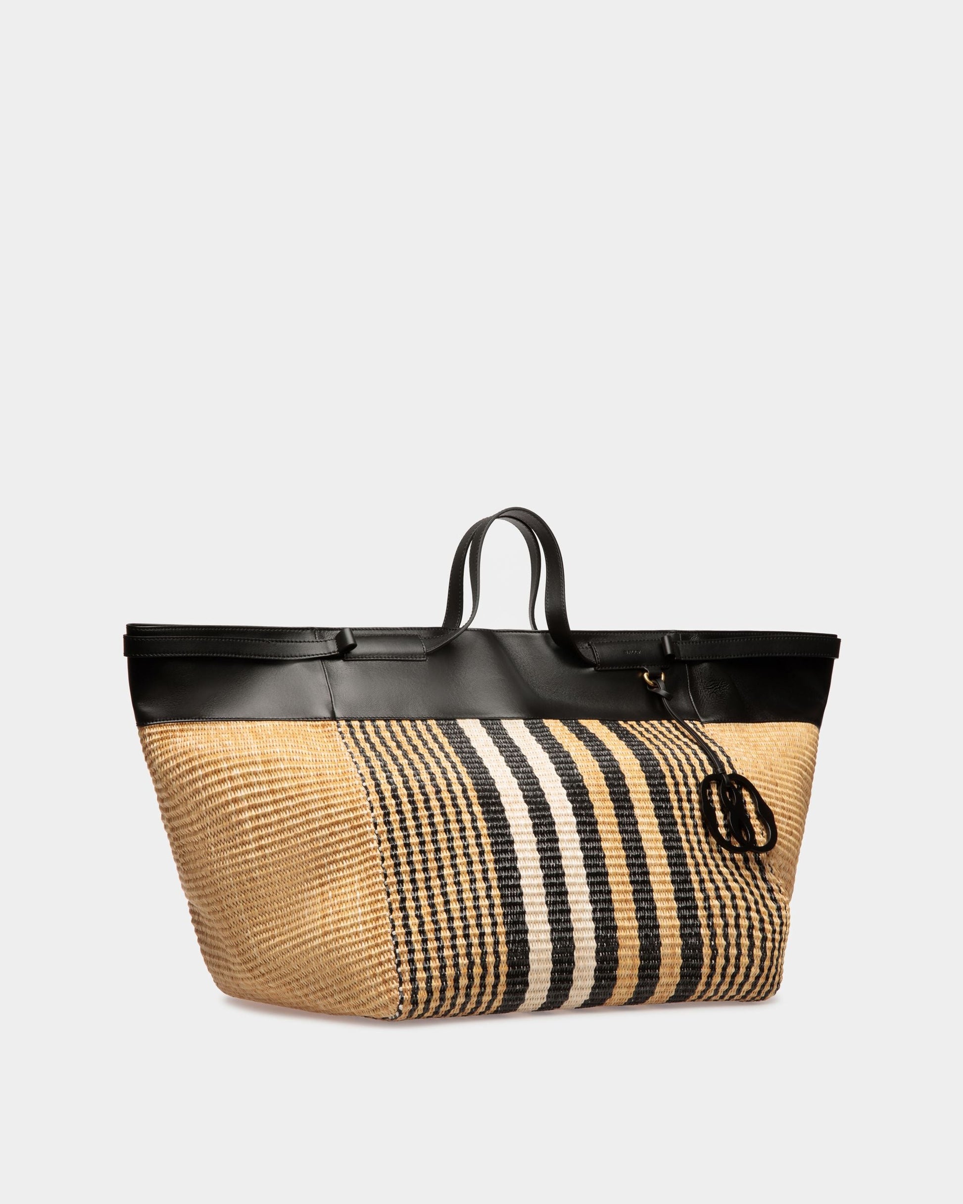 Billboard Tote | Women's Bag | Natural And Black Fabric | Bally | Still Life 3/4 Front