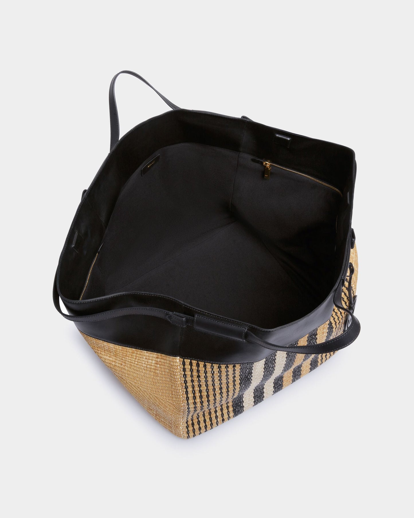 Billboard Tote | Women's Bag | Natural And Black Fabric | Bally | Still Life Open / Inside