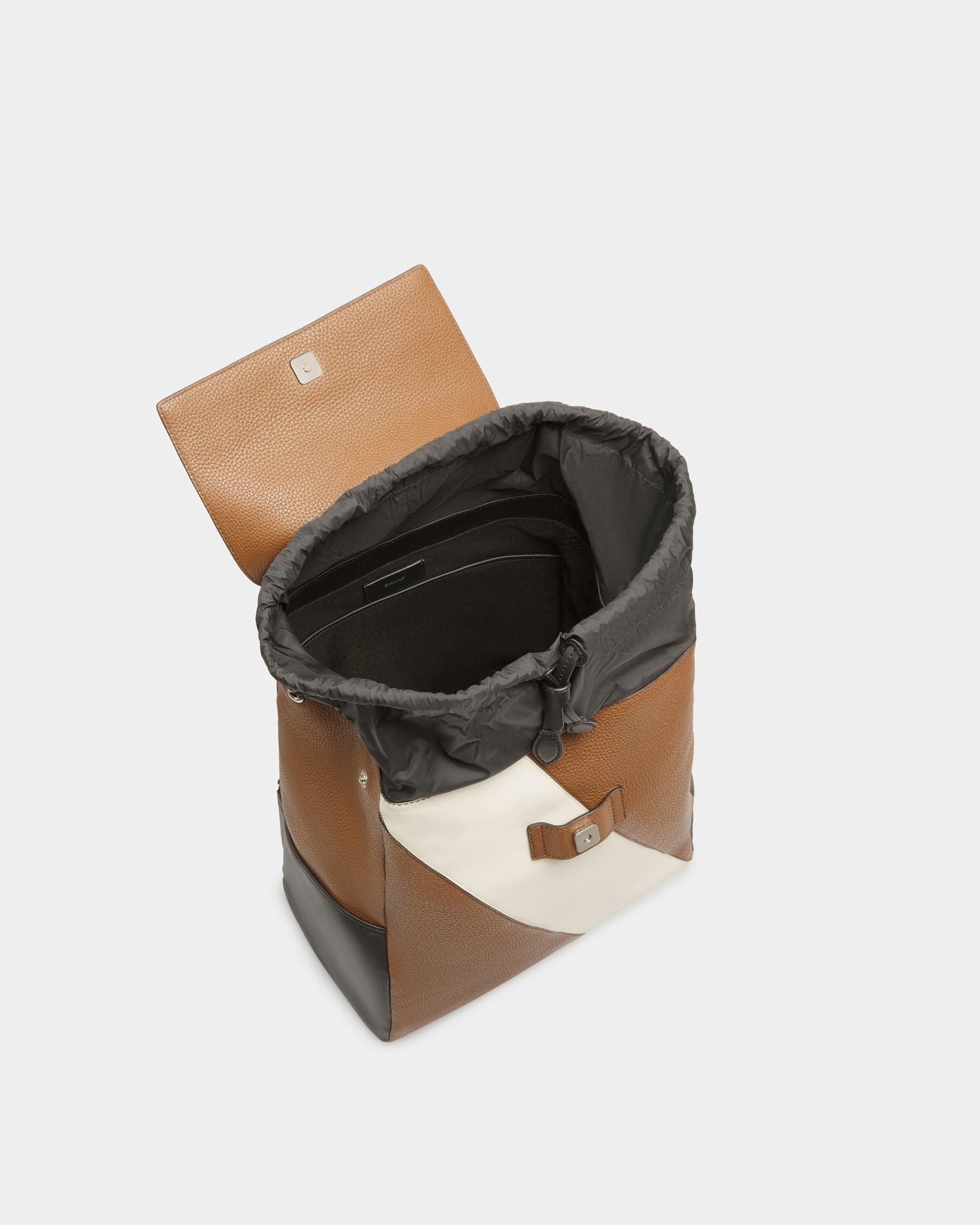 Slim | Men's Backpack | Brown Leather | Bally | Still Life Open / Inside