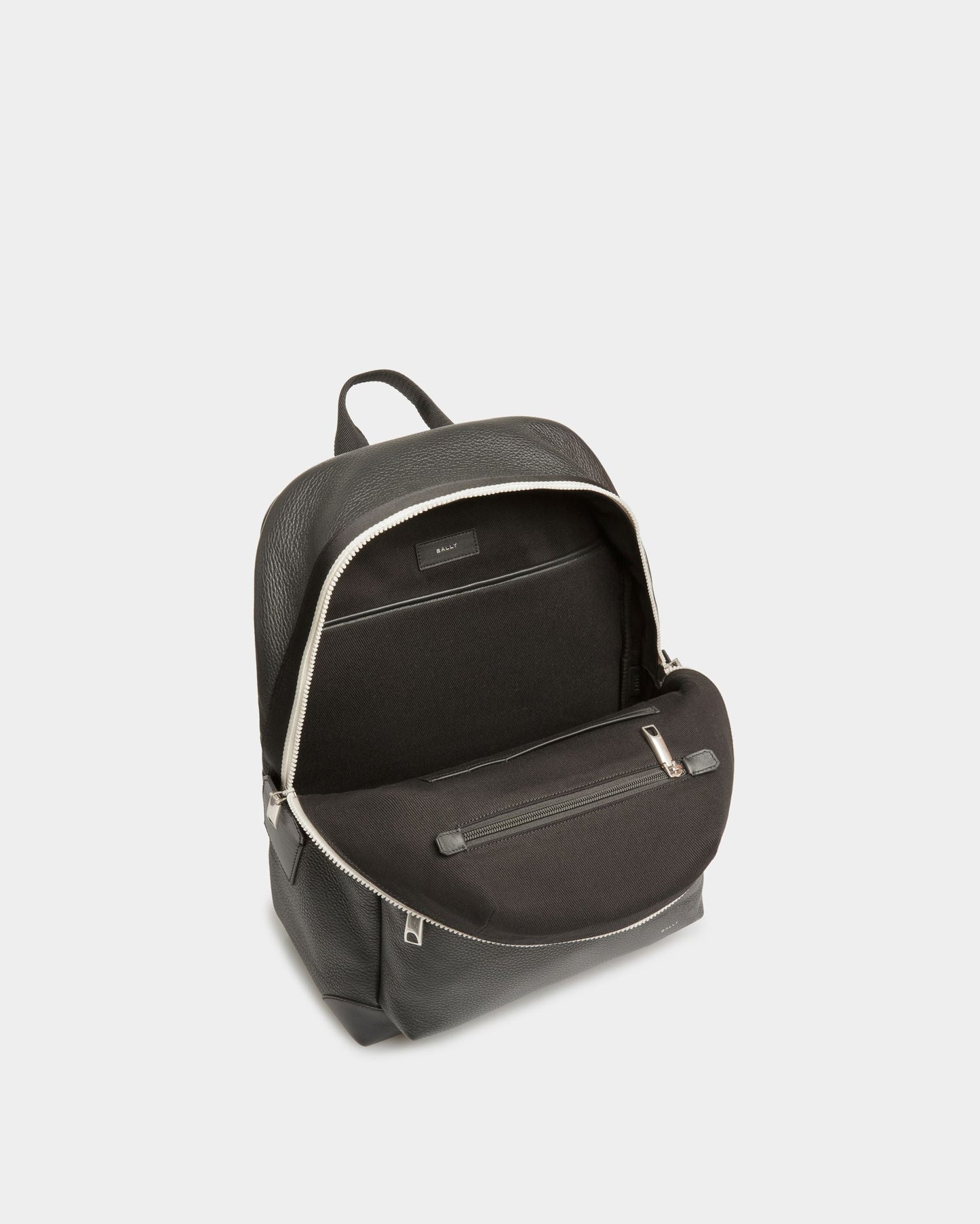 Bord Trecky | Men's Backpack | Black Leather | Bally | Still Life Open / Inside