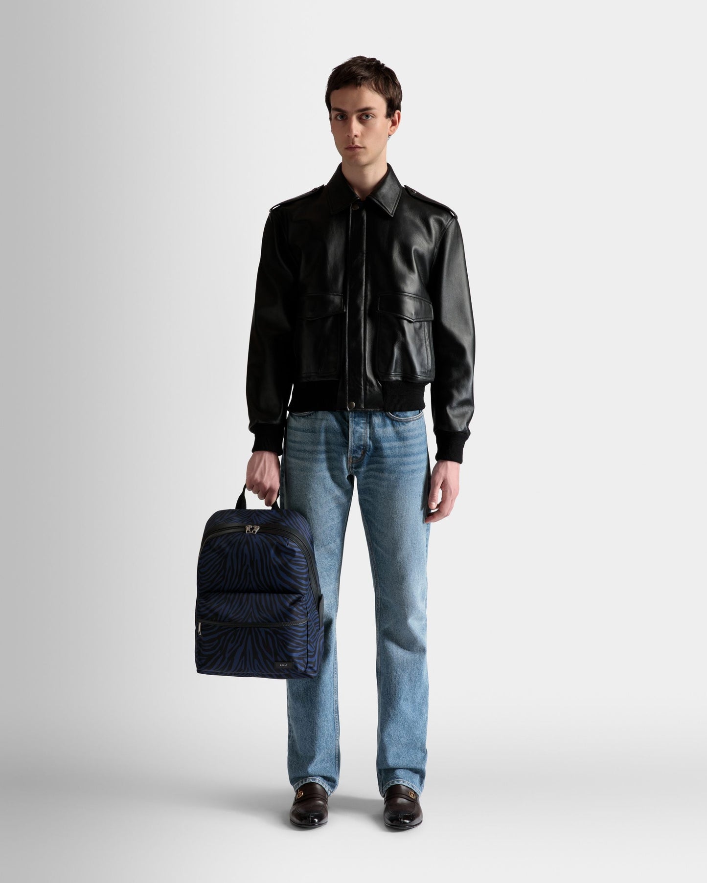 Trekking | Men's Backpack | Marine And Black Fabric And Nylon | Bally | On Model Front