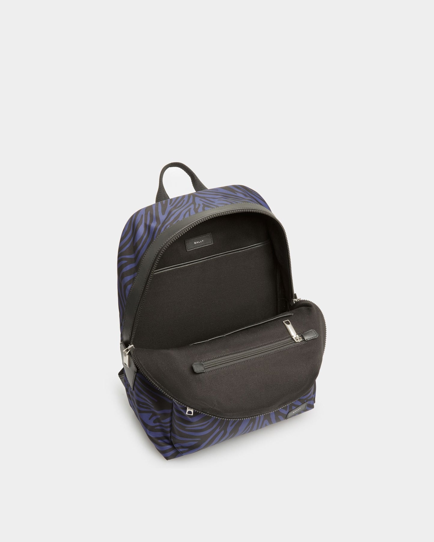 Trekking | Men's Backpack | Marine And Black Fabric And Nylon | Bally | Still Life Open / Inside