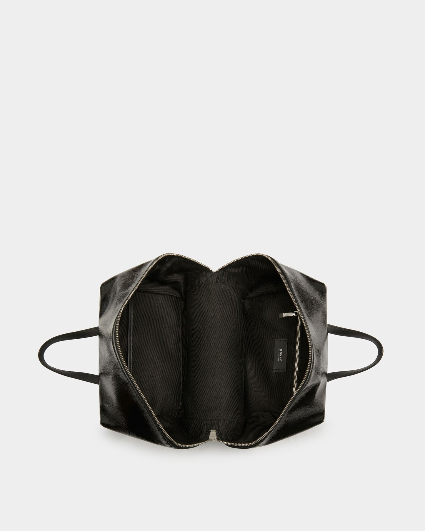 Space XS | Men's Crossbody Bag | Black Leather | Bally | Still Life Open / Inside