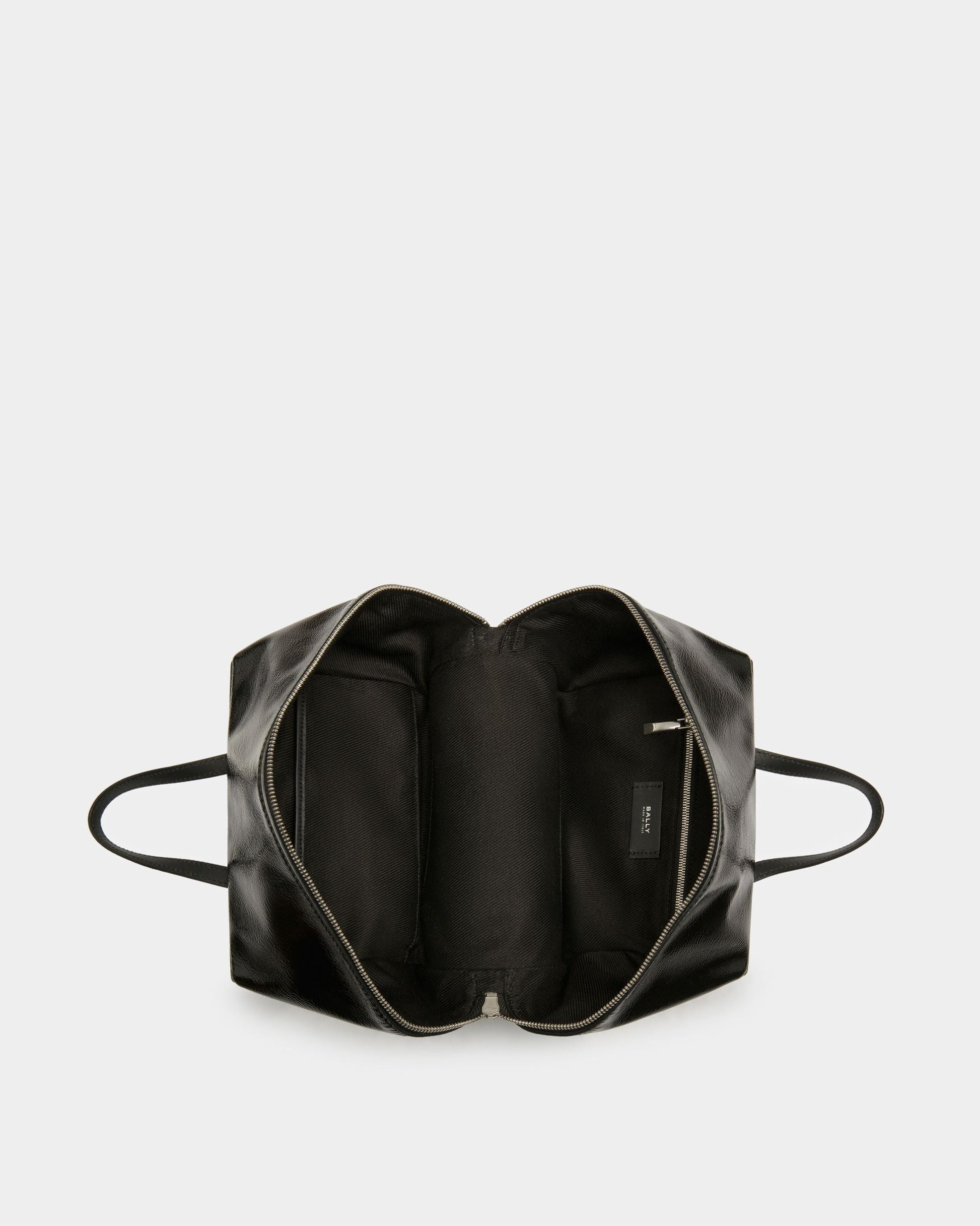 Space XS | Men's Crossbody Bag | Black Leather | Bally | Still Life Open / Inside