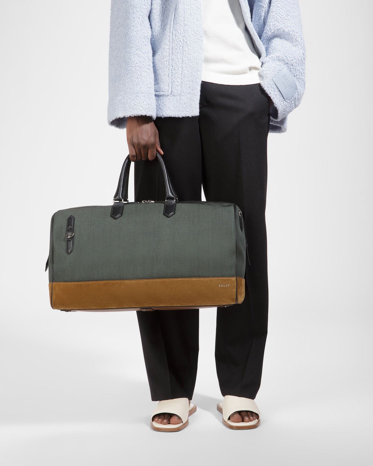 Caius Leather And Nylon Weekender Bag In Sage
