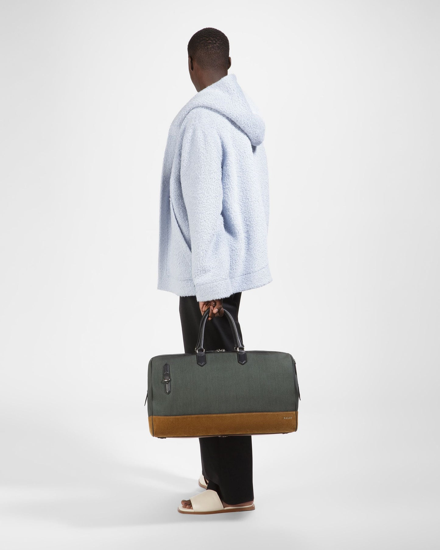 Caius Leather And Nylon Weekender Bag In Sage