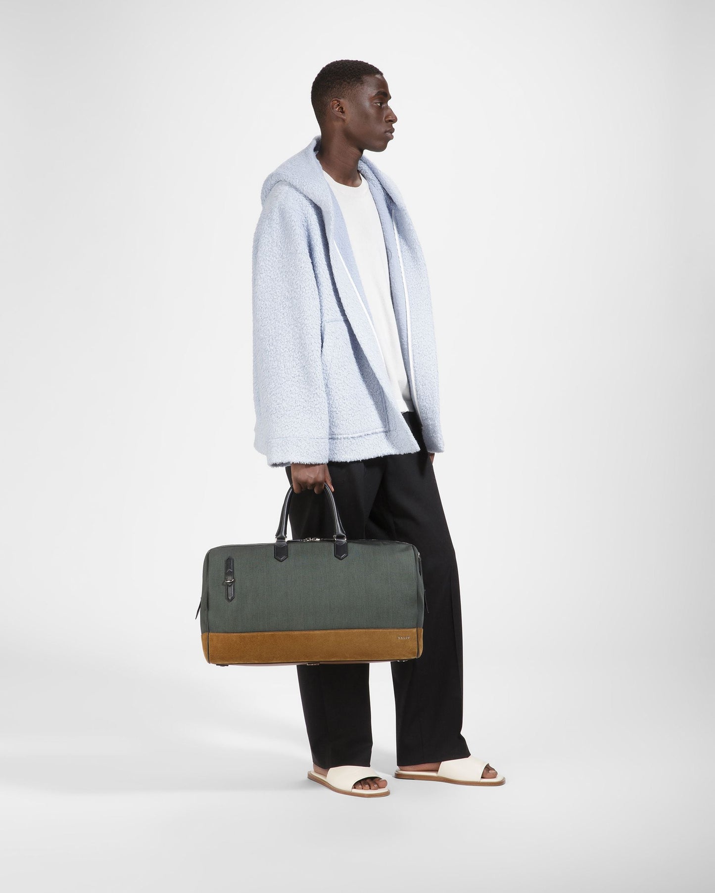 Caius Leather And Nylon Weekender Bag In Sage