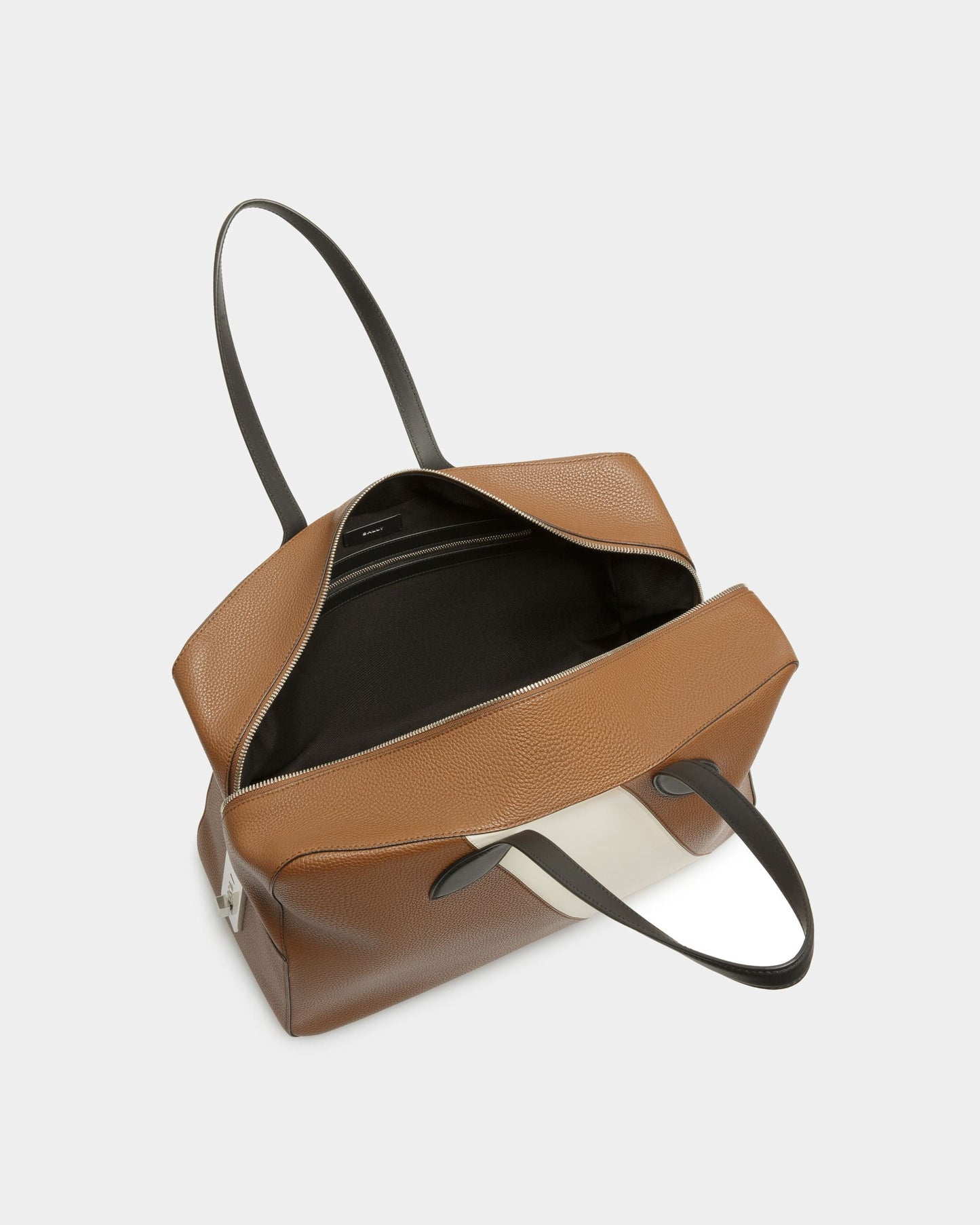 Soft Lock Medium | Men's Travel Bag | Brown Leather | Bally | Still Life Open / Inside