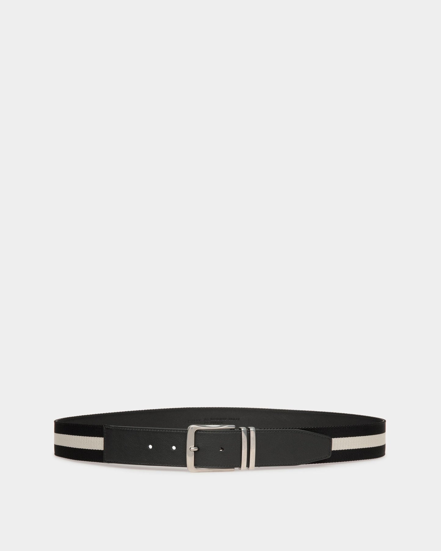 Curved | Men's Belt | Black Fabric And Leather | Bally | Still Life Front