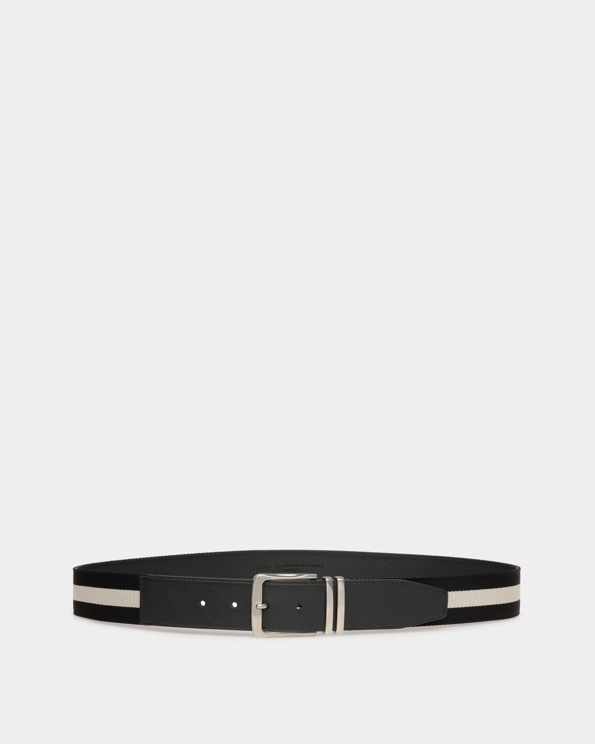 Curved | Men's Belt | Black Fabric And Leather | Bally | Still Life Front
