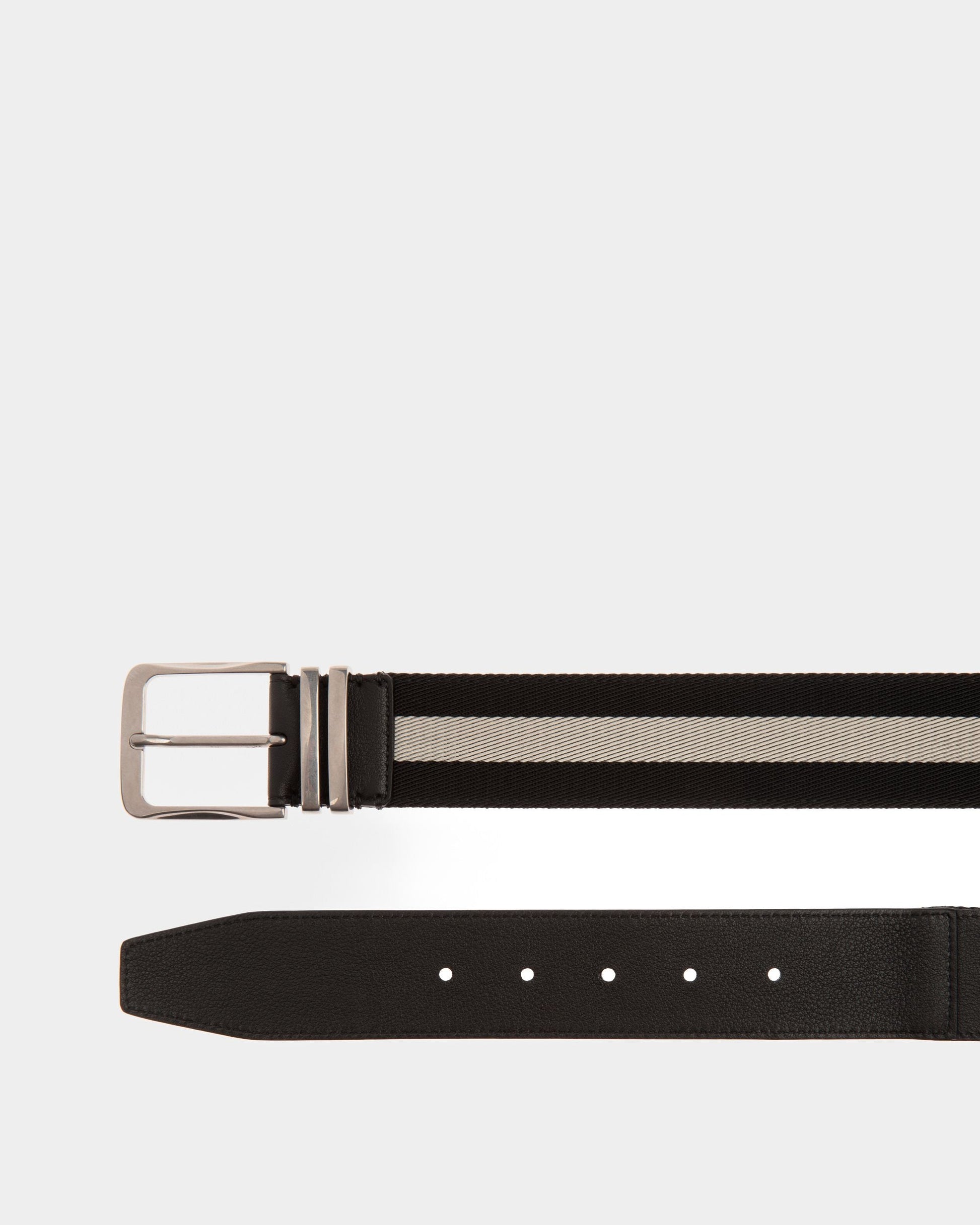 Curved | Men's Belt | Black Fabric And Leather | Bally | Still Life Detail