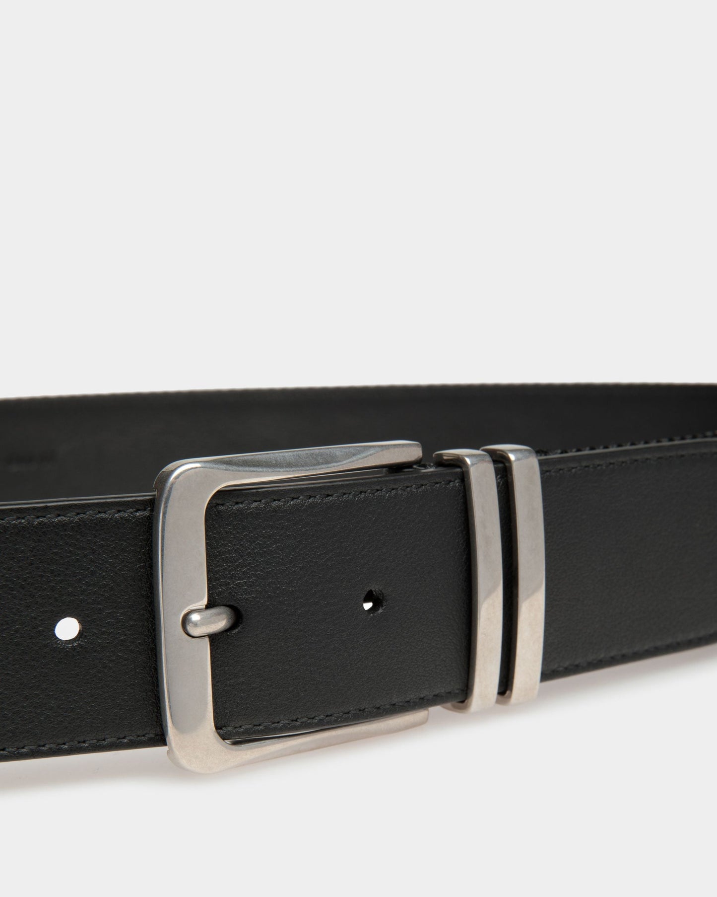 Curved | Men's Belt | Black Fabric And Leather | Bally | On Model Front