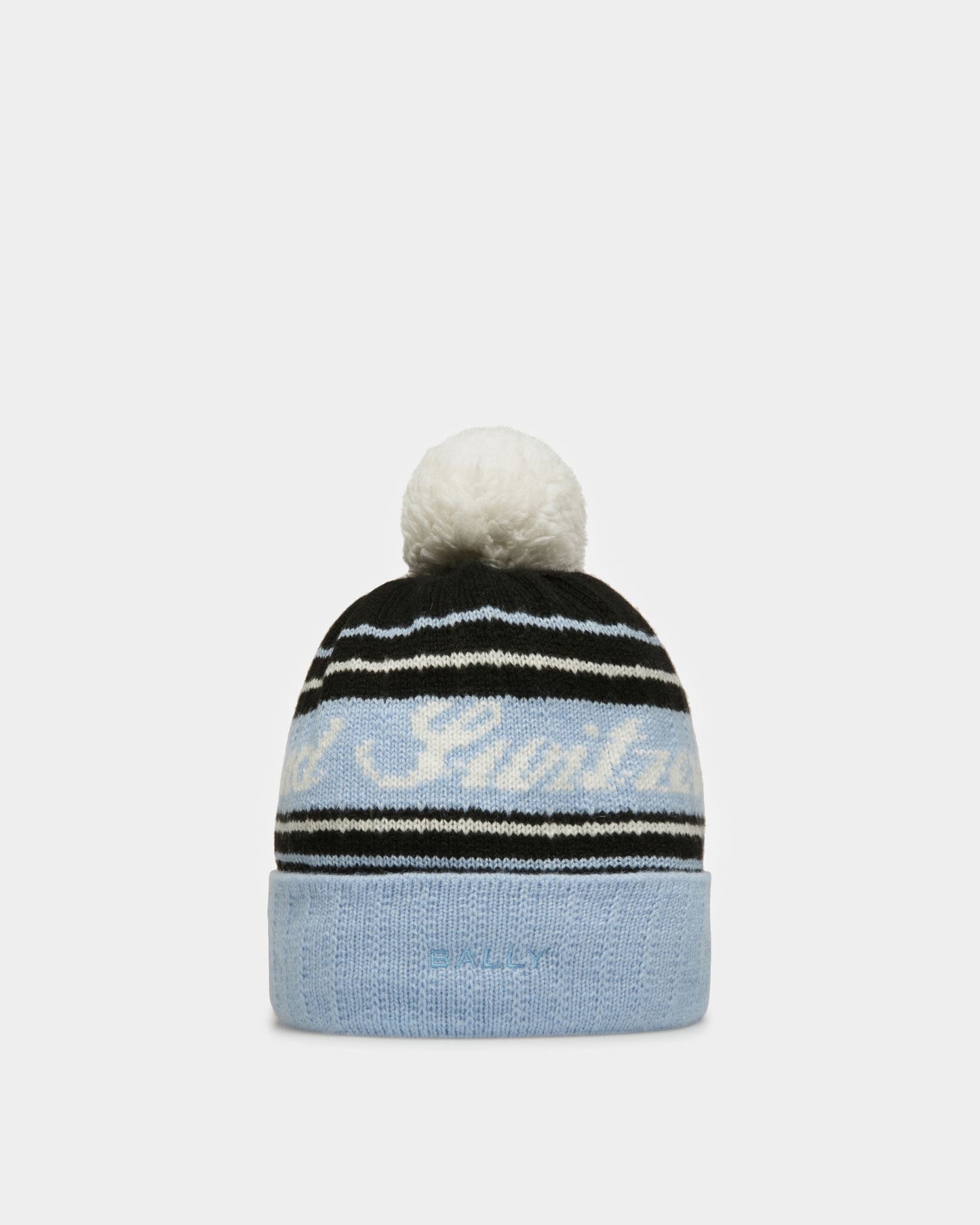 Wool Jacquard Hat In Light Blue & Black