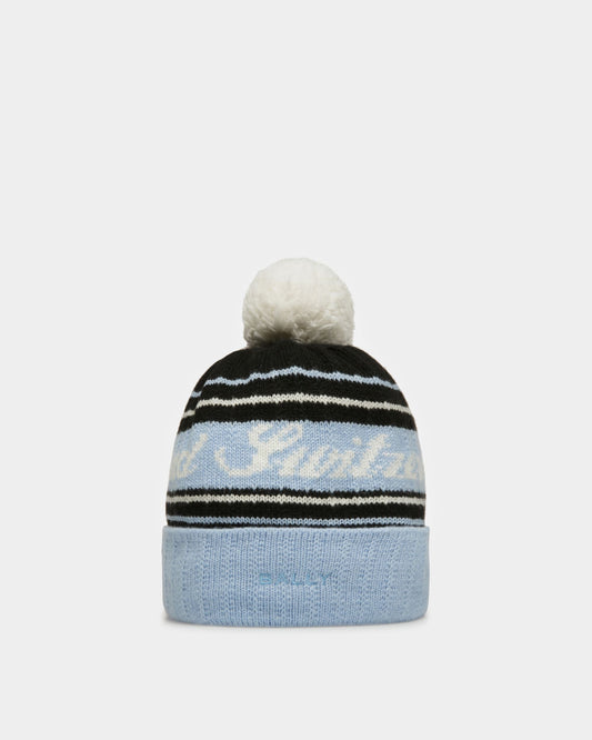 Wool Jacquard Hat In Light Blue & Black