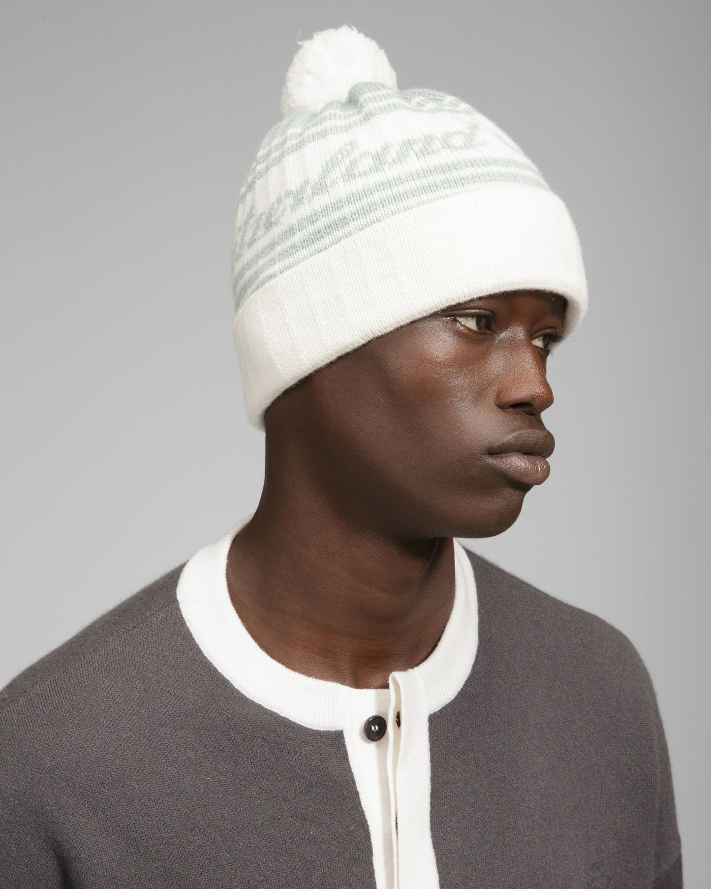 Wool Jacquard Hat In Light Blue & Bone