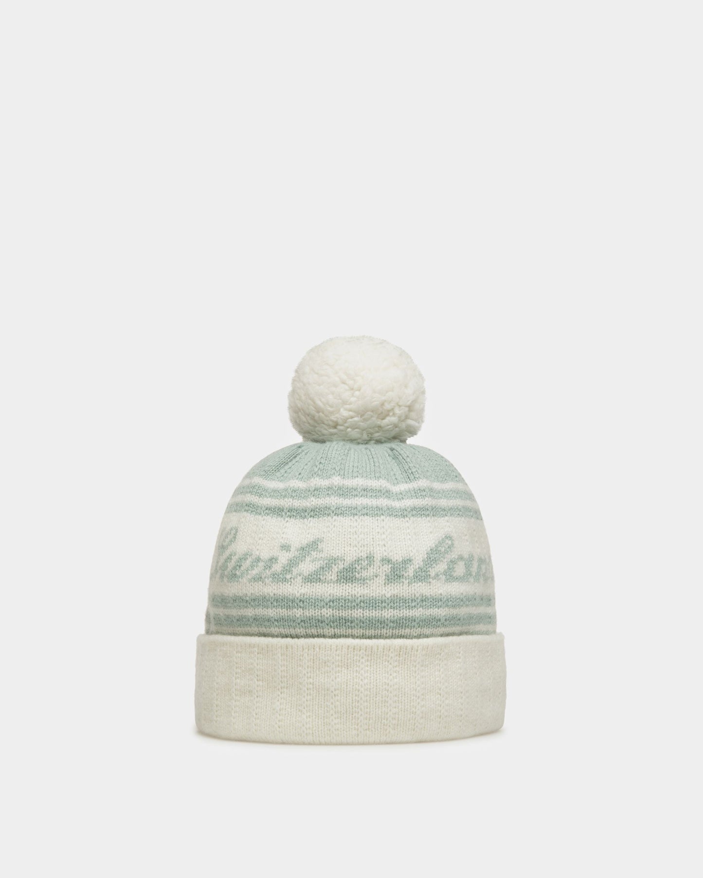 Wool Jacquard Hat In Light Blue & Bone