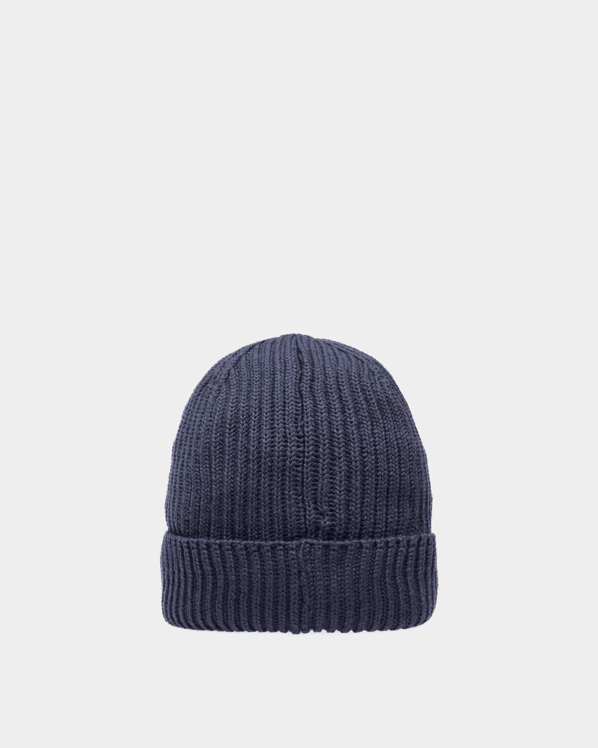 Ribbed Beanie Hat | Men's Hat | Midnight Wool | Bally | Still Life 3/4 Back