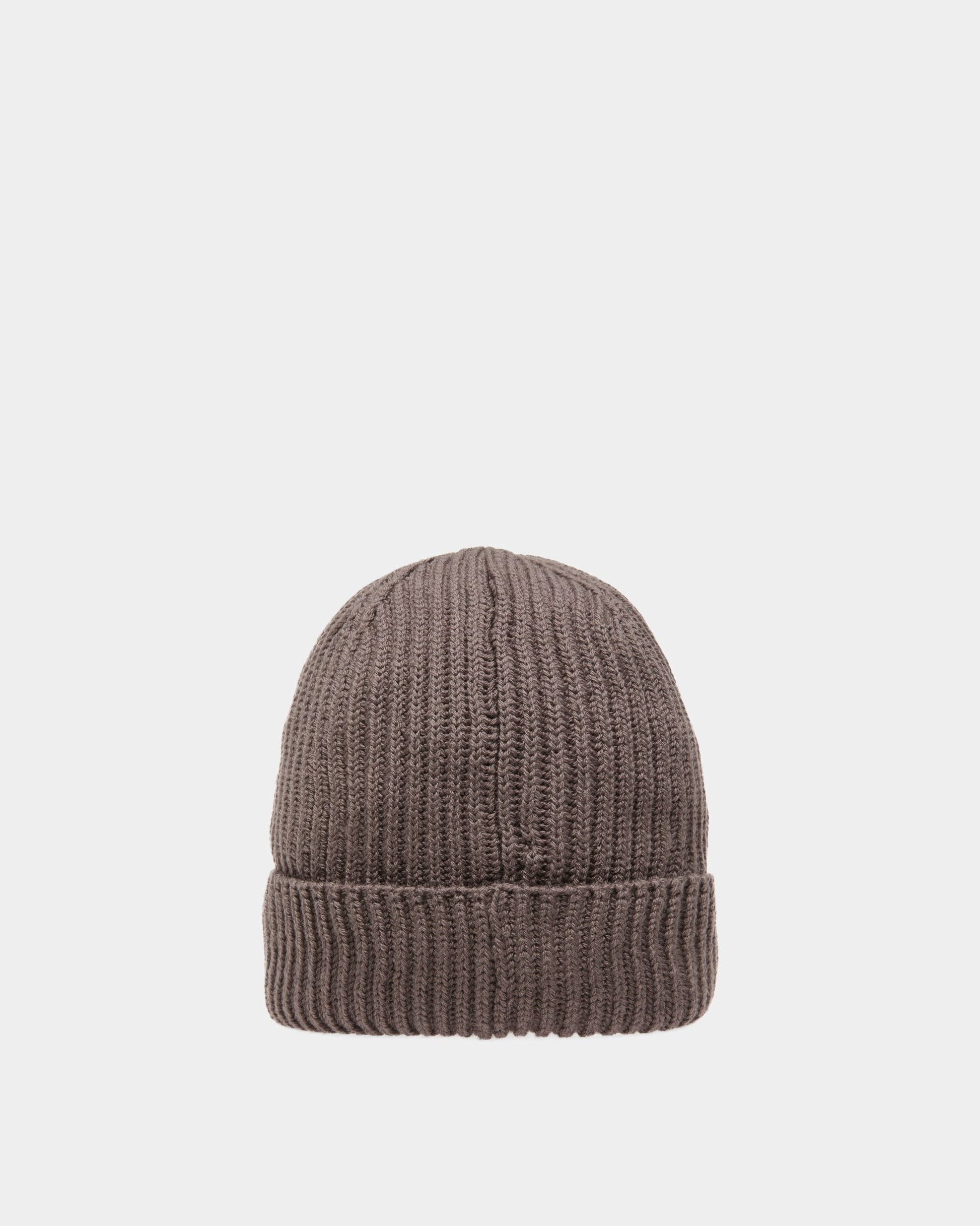 Ribbed Beanie Hat | Men's Hat | Dark Mineral Wool | Bally | Still Life 3/4 Back