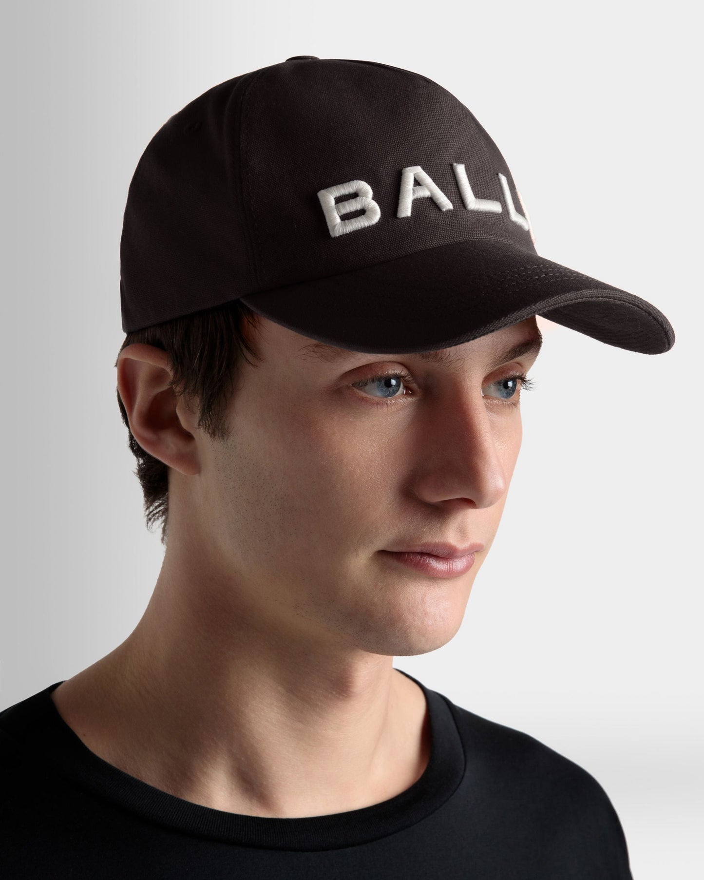 Embroidered Logo Baseball Hat In Black Cotton