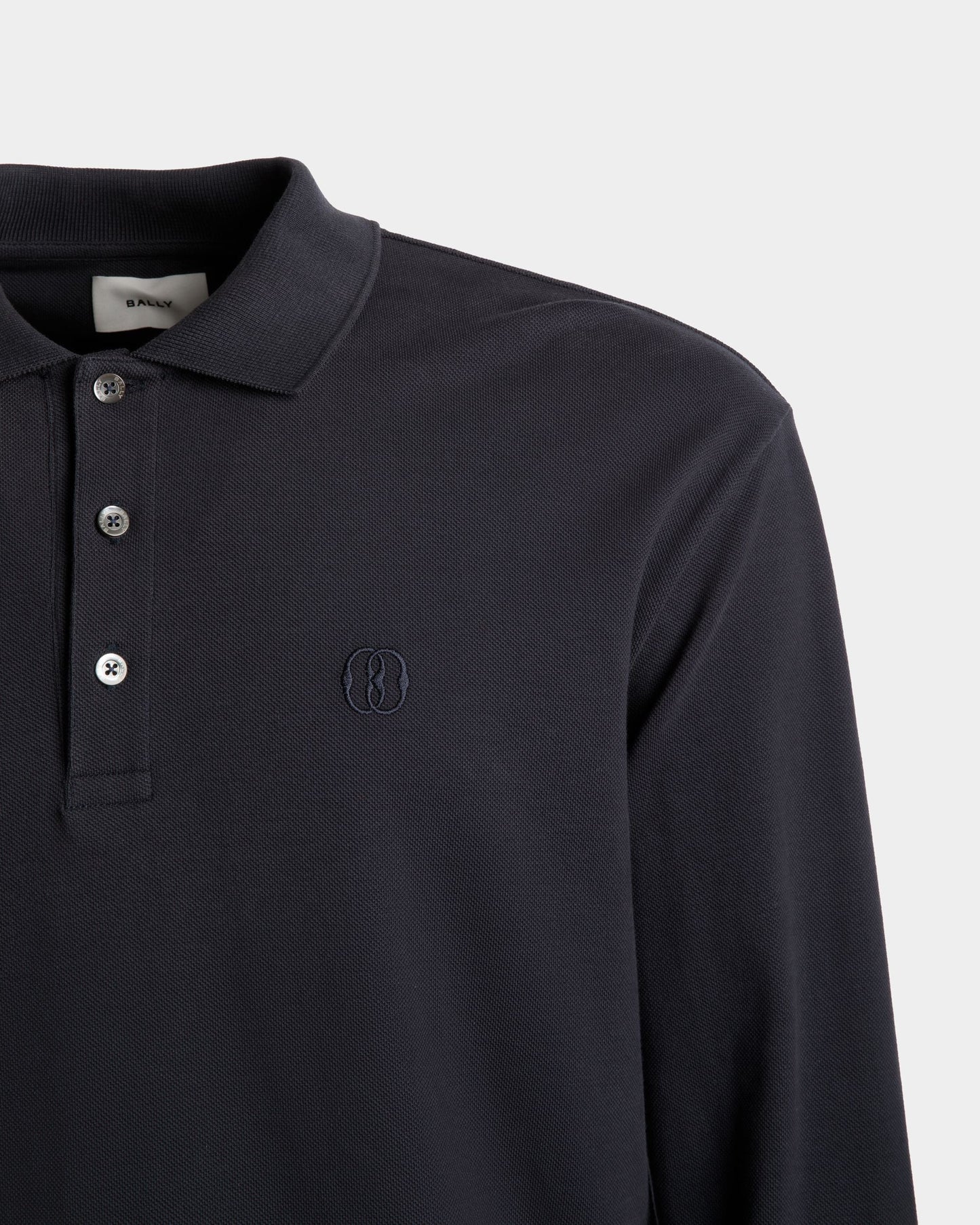 Long Sleeve Polo | Men's Polo Shirt | Midnight Cotton | Bally | On Model Detail