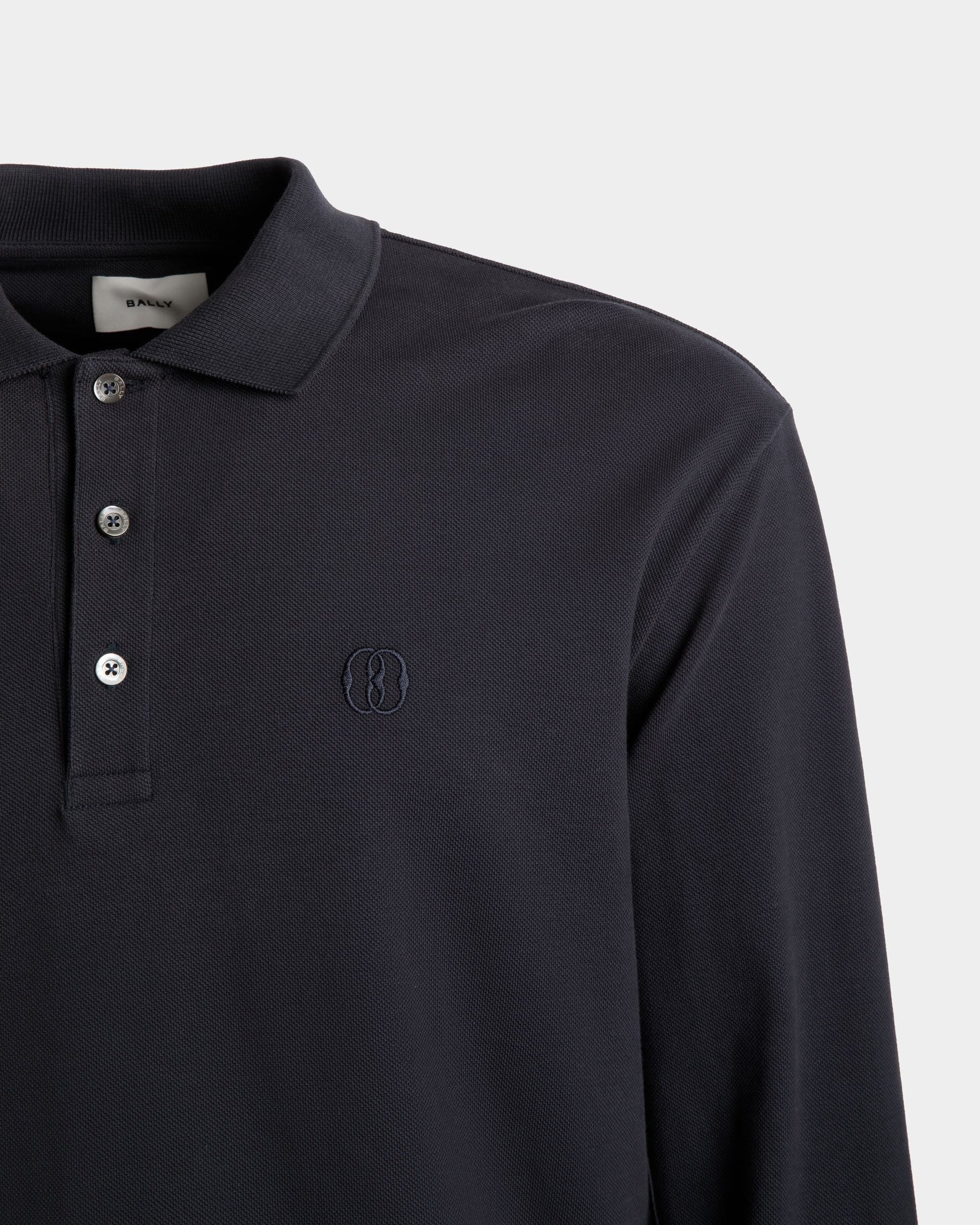 Long Sleeve Polo | Men's Polo Shirt | Midnight Cotton | Bally | On Model Detail
