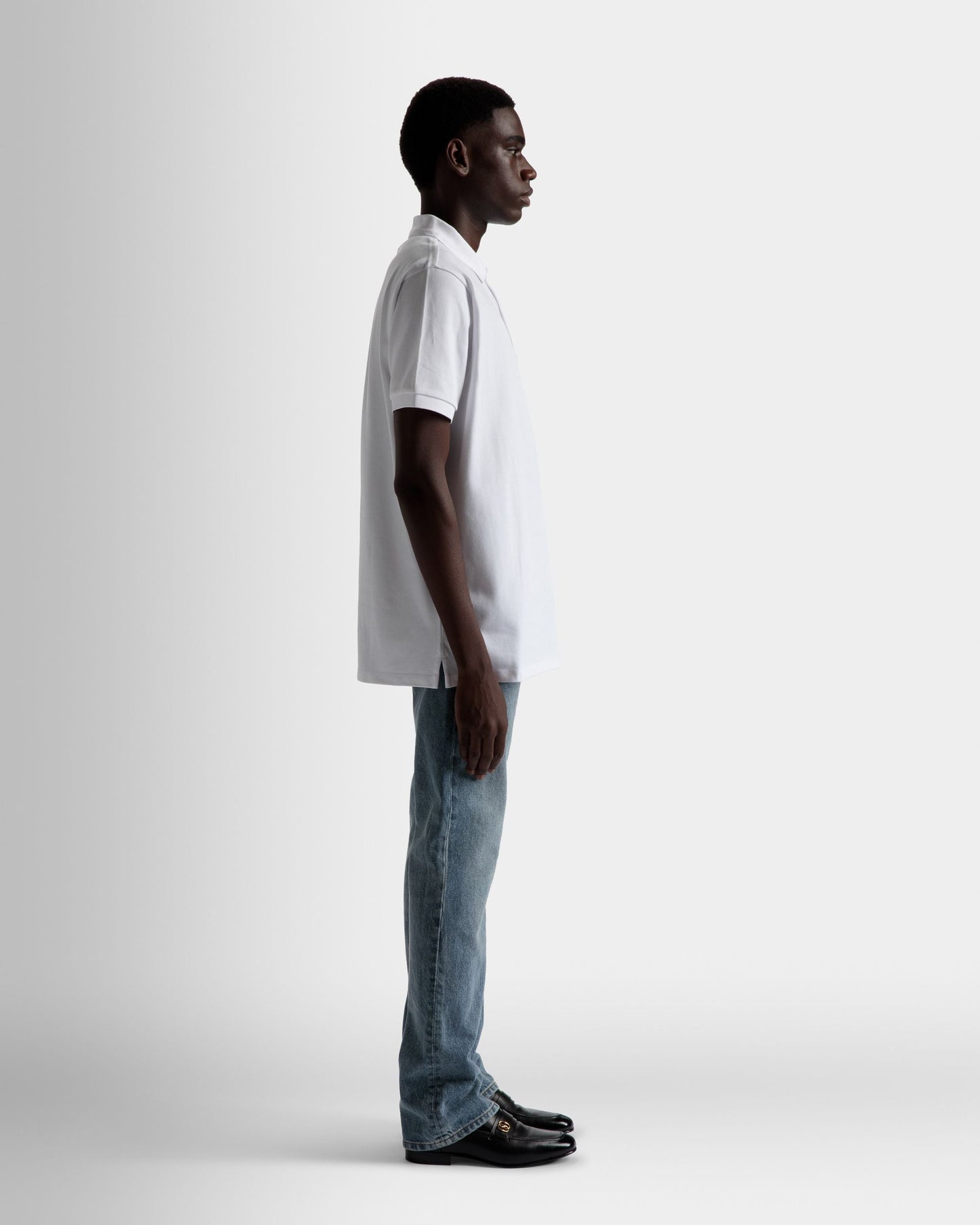 Short Sleeve Polo | Men's Polo | White Cotton | Bally | On Model 3/4 Front