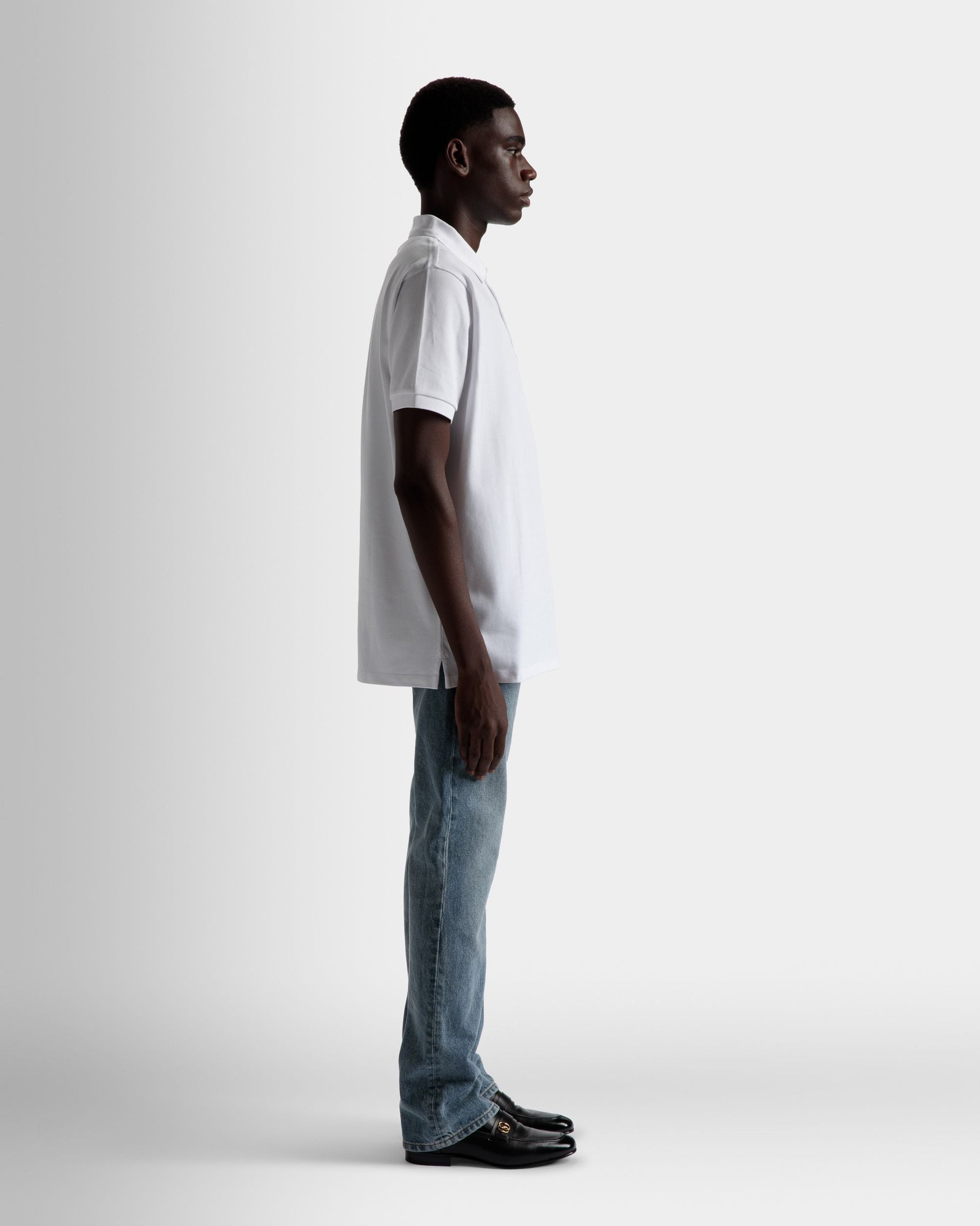 Short Sleeve Polo | Men's Polo | White Cotton | Bally | On Model 3/4 Front