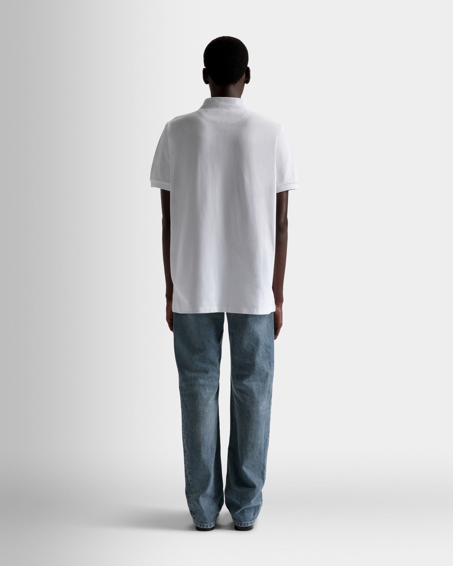 Short Sleeve Polo | Men's Polo | White Cotton | Bally | On Model Back