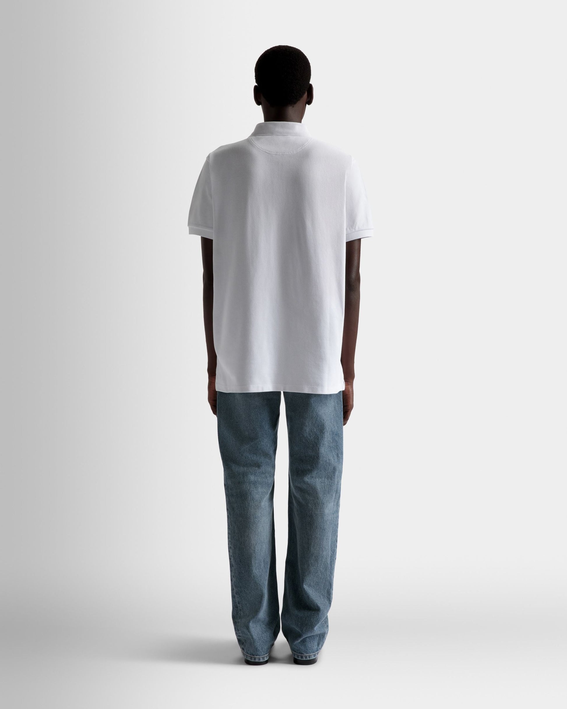 Short Sleeve Polo | Men's Polo | White Cotton | Bally | On Model Back