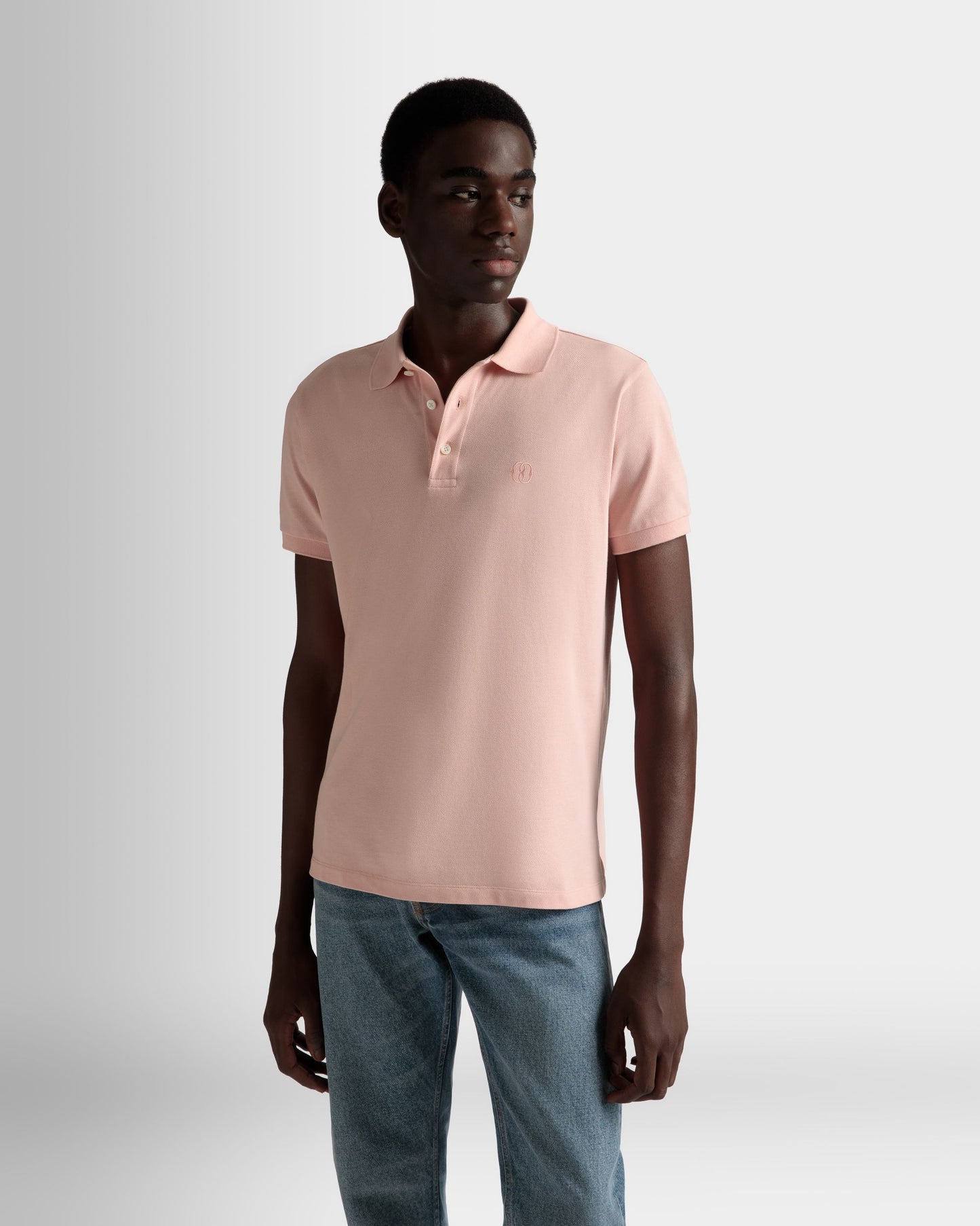 Short Sleeve Polo | Men's Polo | Dusty Petal Cotton | Bally | On Model Close Up