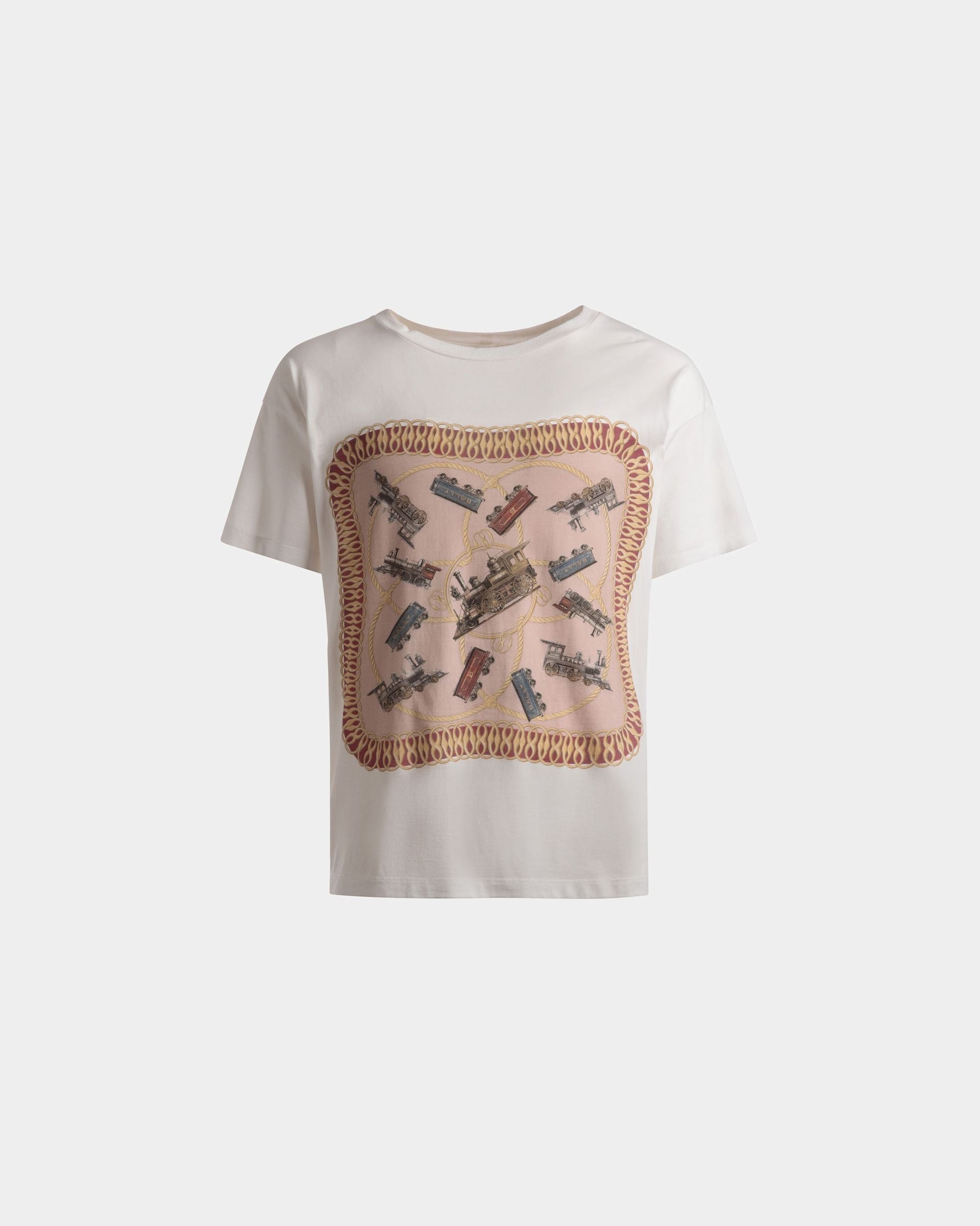 Train Print T-Shirt | Men's T-Shirt | White Cotton | Bally | Still Life Front