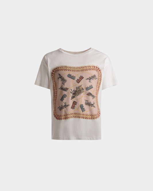 Train Print T-Shirt | Men's T-Shirt | White Cotton | Bally | Still Life Front
