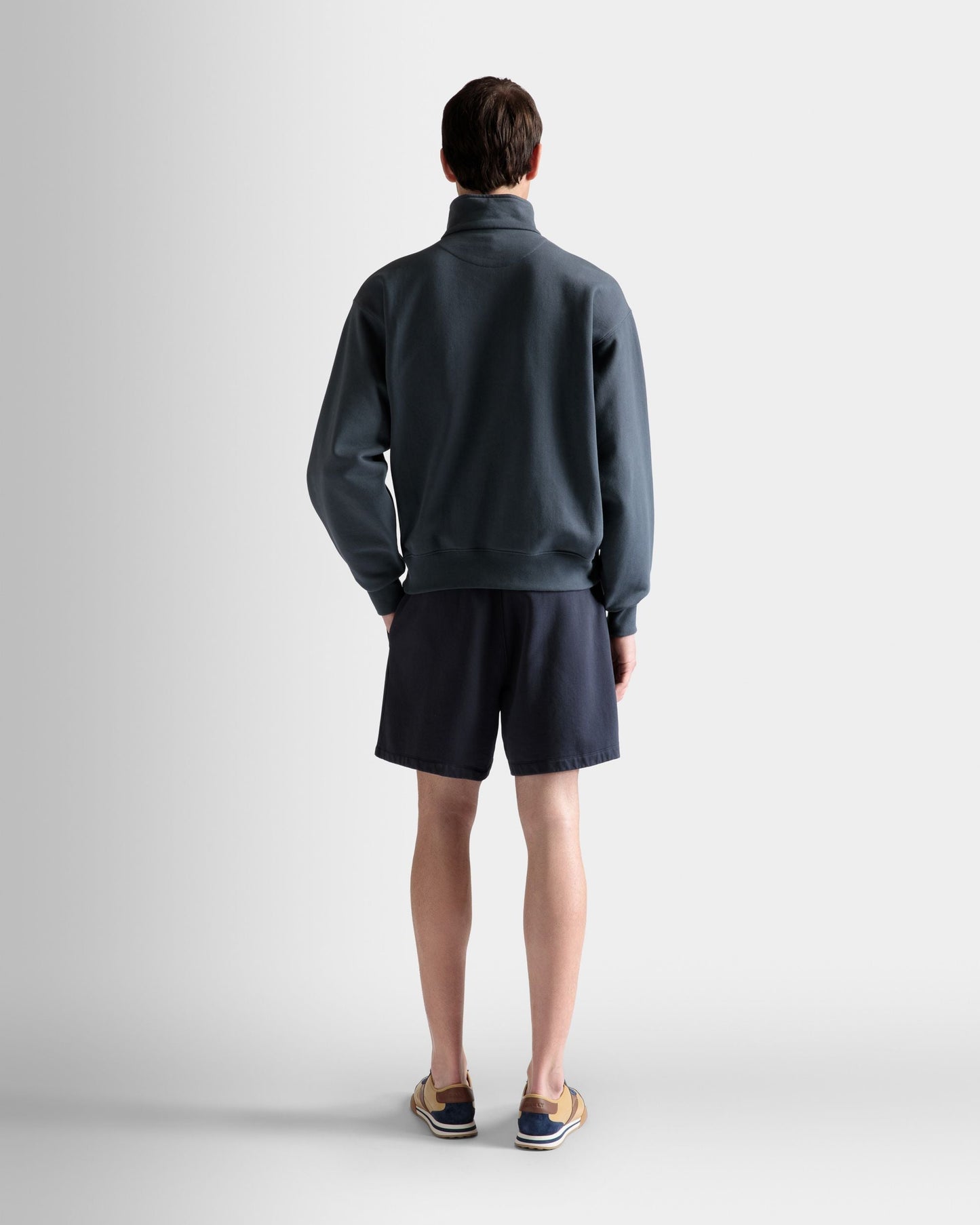 Train Print Half-Zipper Sweatshirt | Men's Sweatshirt | Stone Cotton | Bally | On Model Back