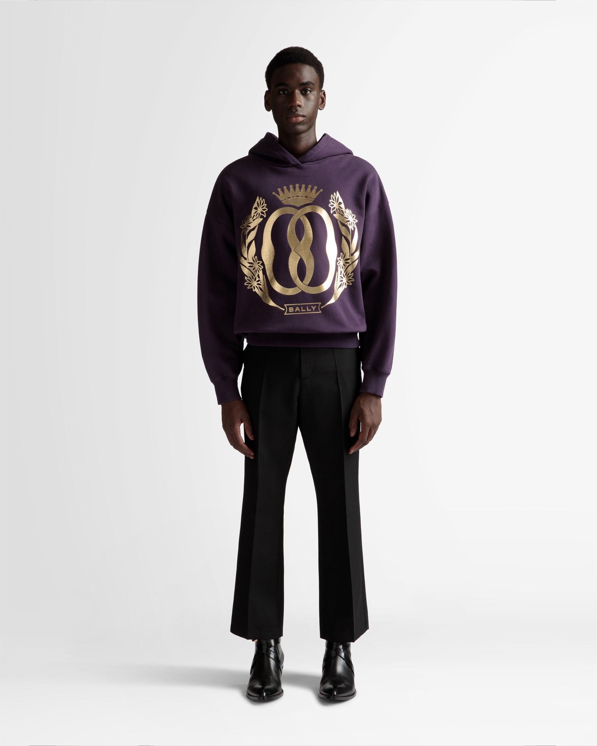 Foiled Hooded Sweatshirt | Men's Sweatshirt | Orchid Cotton | Bally | On Model Front
