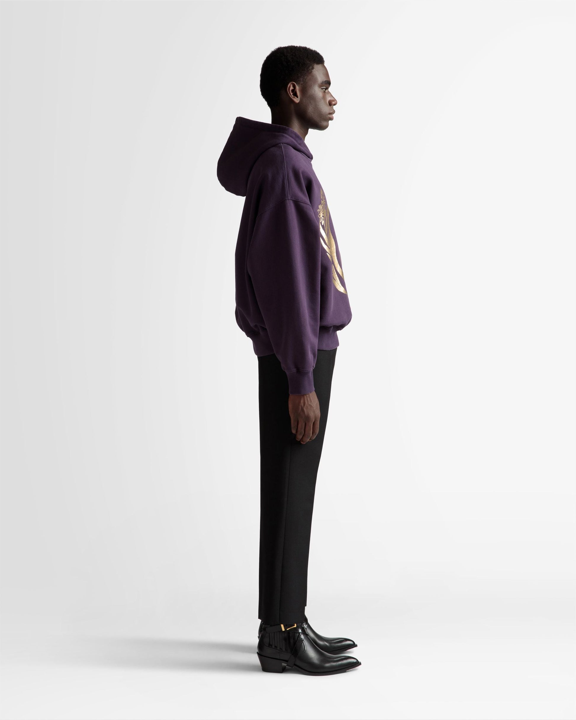 Foiled Hooded Sweatshirt | Men's Sweatshirt | Orchid Cotton | Bally | On Model 3/4 Front