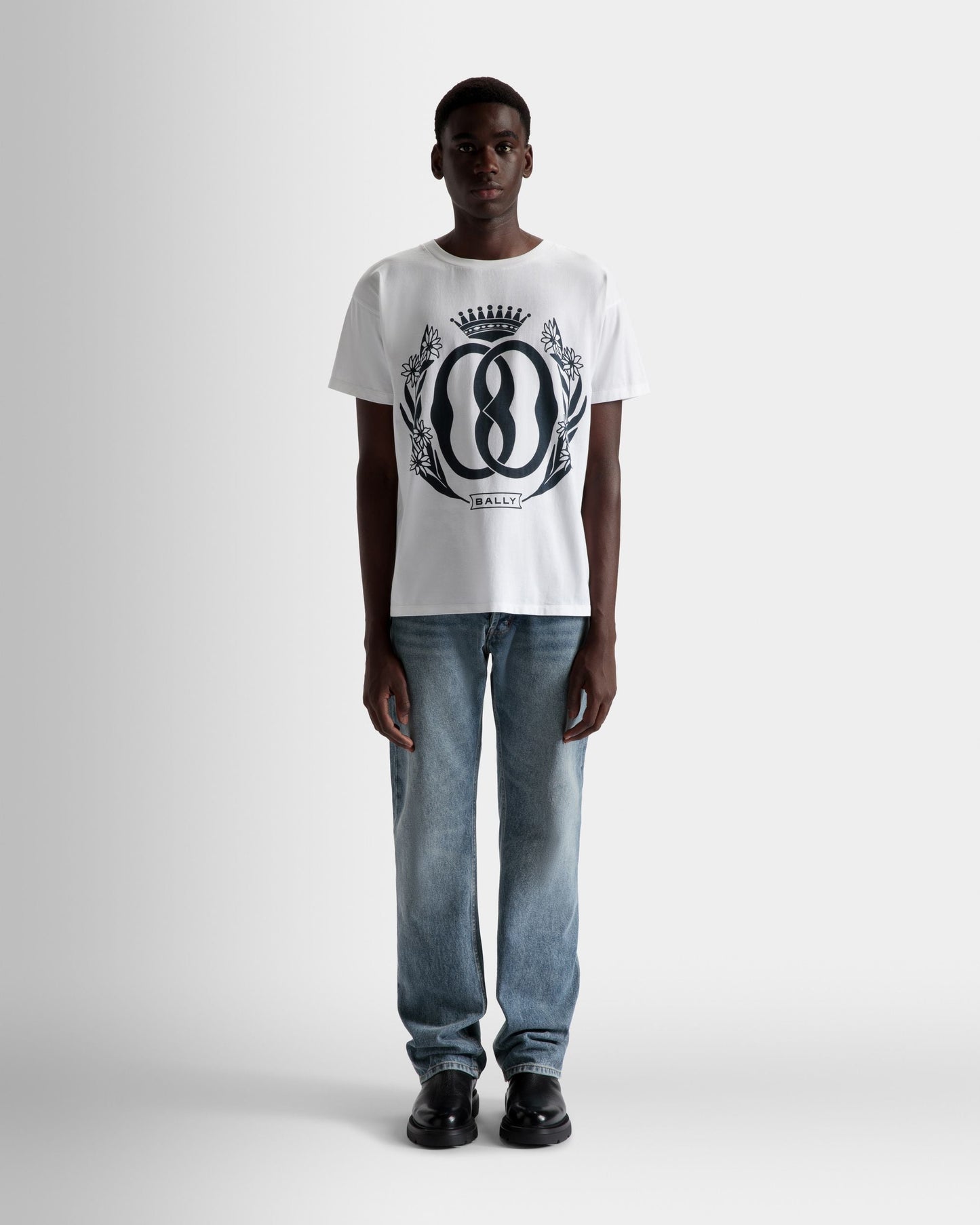 Foiled T-Shirt | Men's T-Shirt | White Cotton | Bally | On Model Front