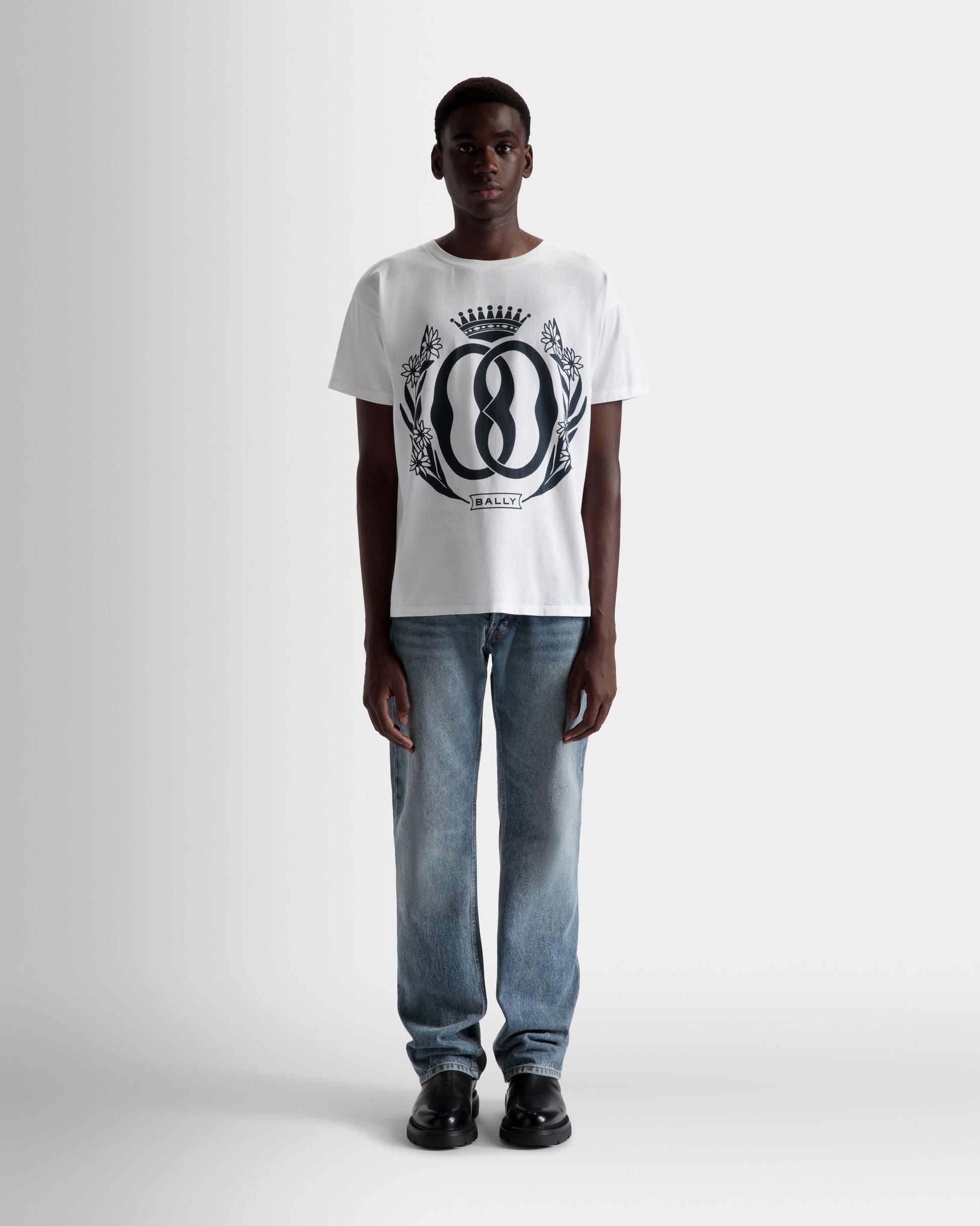 Foiled T-Shirt | Men's T-Shirt | White Cotton | Bally | On Model Front