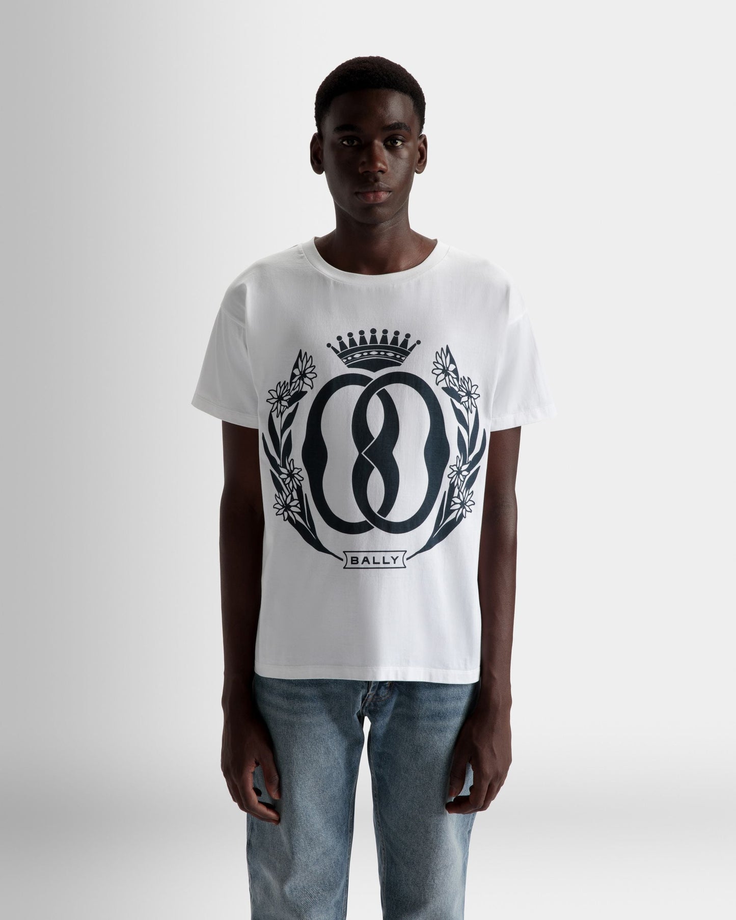 Foiled T-Shirt | Men's T-Shirt | White Cotton | Bally | On Model Close Up