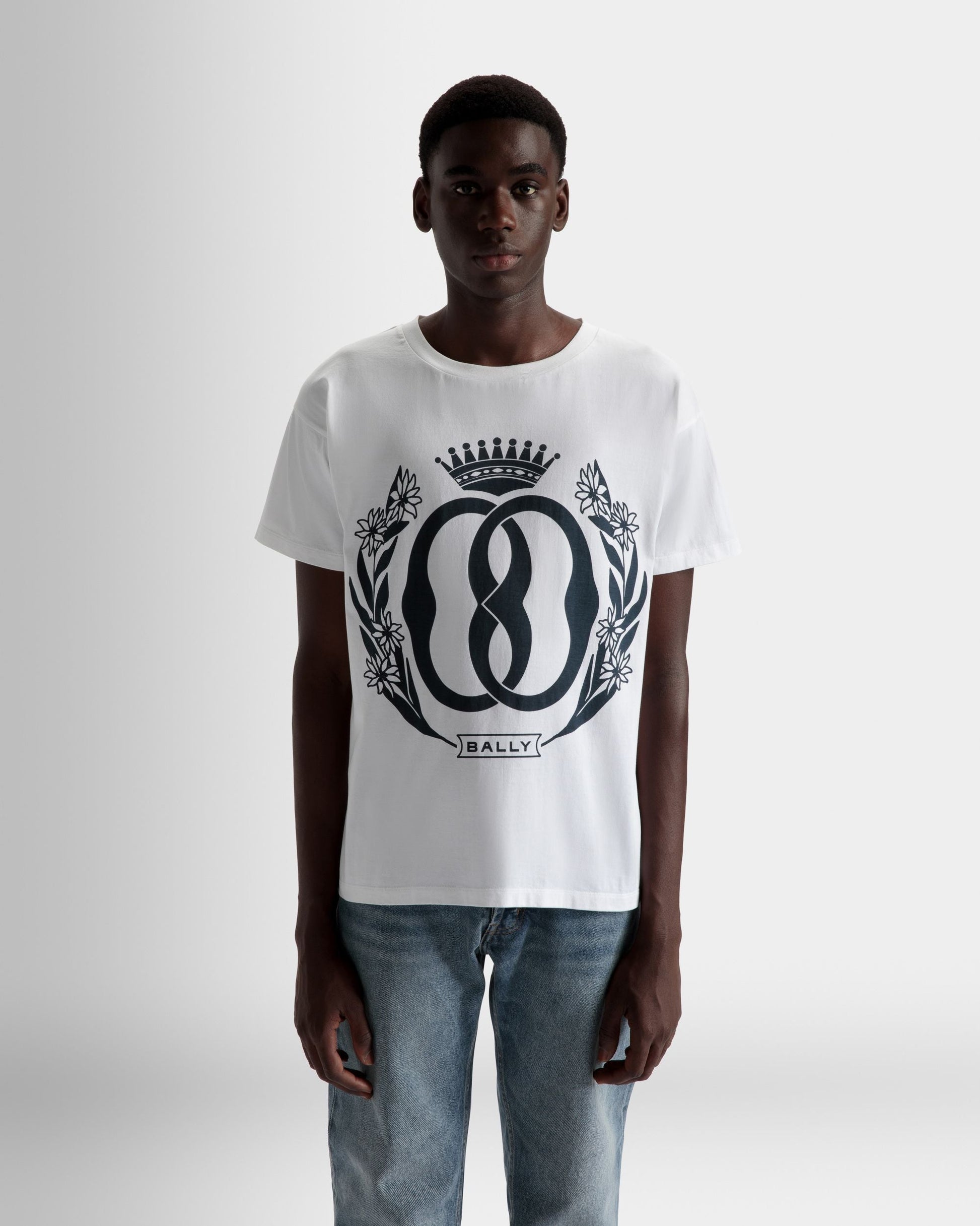 Foiled T-Shirt | Men's T-Shirt | White Cotton | Bally | On Model Close Up