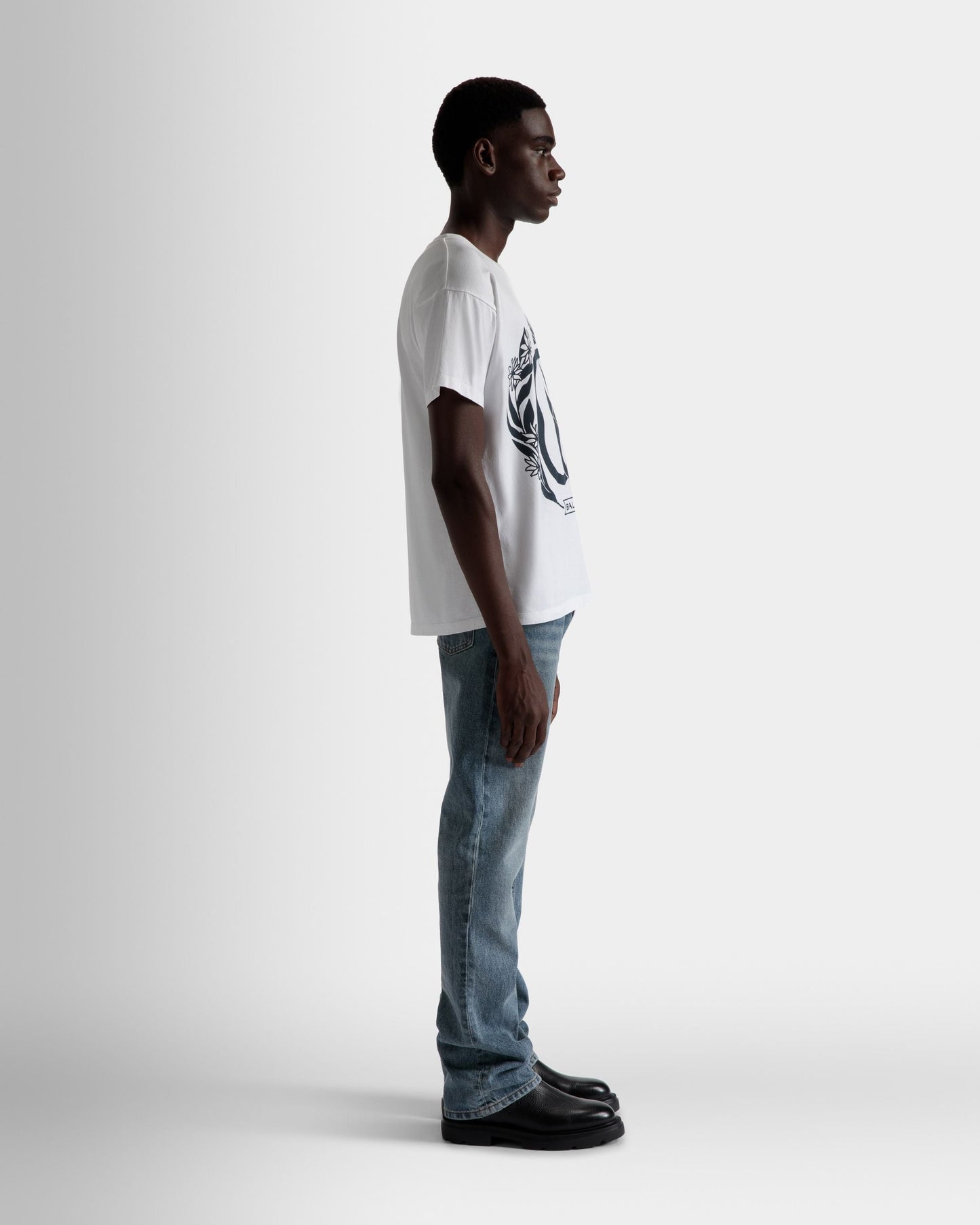 Foiled T-Shirt | Men's T-Shirt | White Cotton | Bally | On Model 3/4 Front