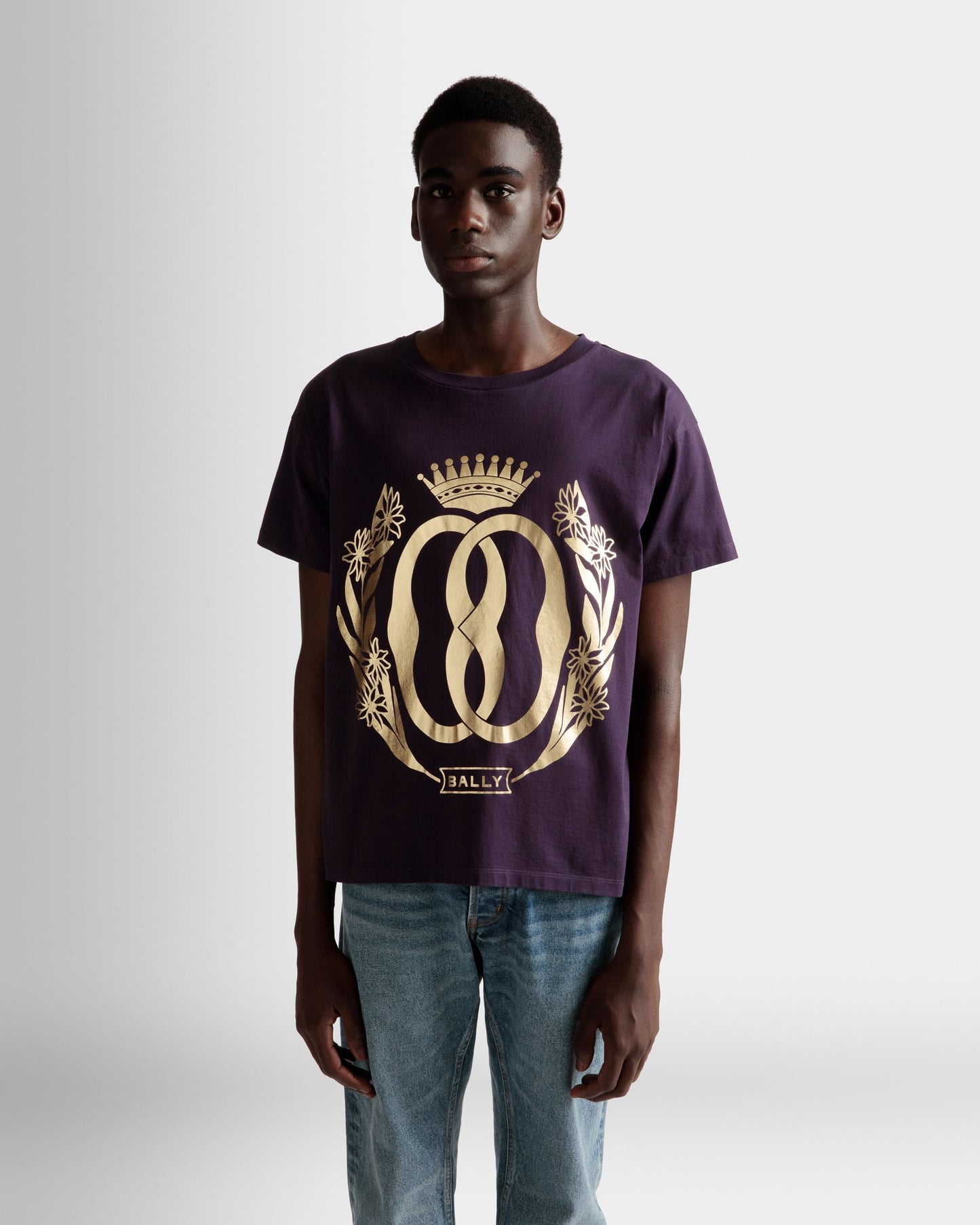 Foiled T-Shirt | Men's T-Shirt | Orchid Cotton | Bally | On Model Close Up