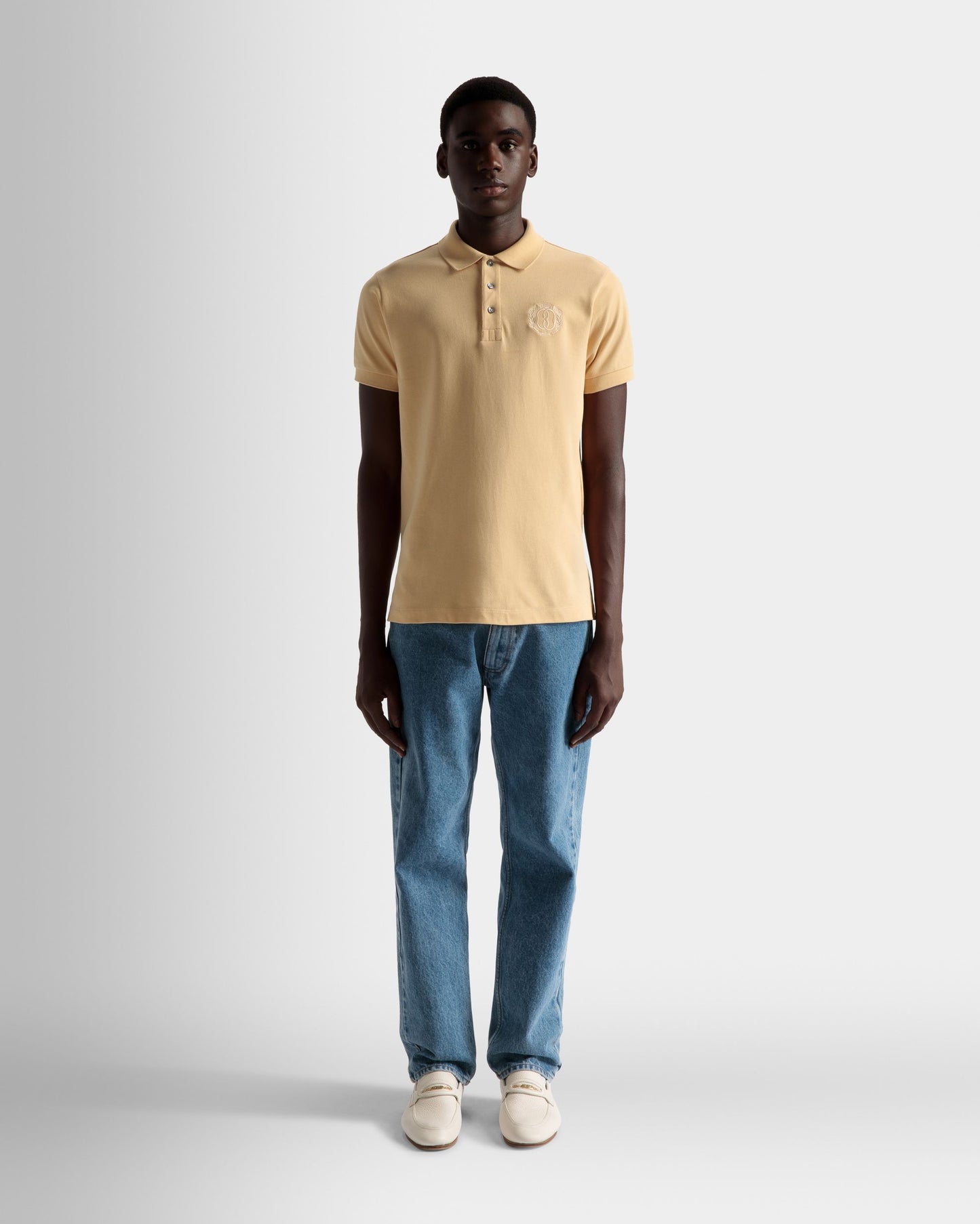 Emblem Polo | Men's Polo | Cream Cotton | Bally | On Model Front