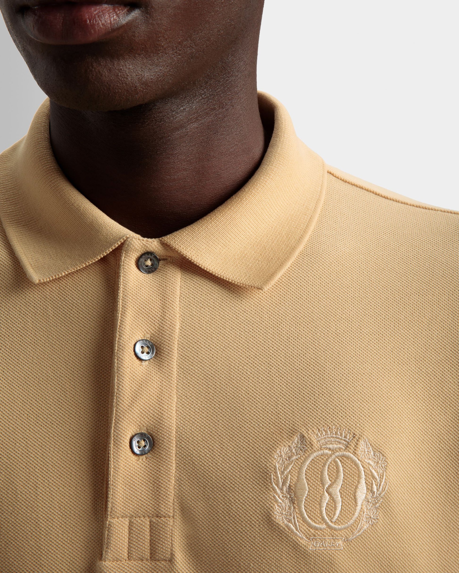 Emblem Polo | Men's Polo | Cream Cotton | Bally | On Model Detail
