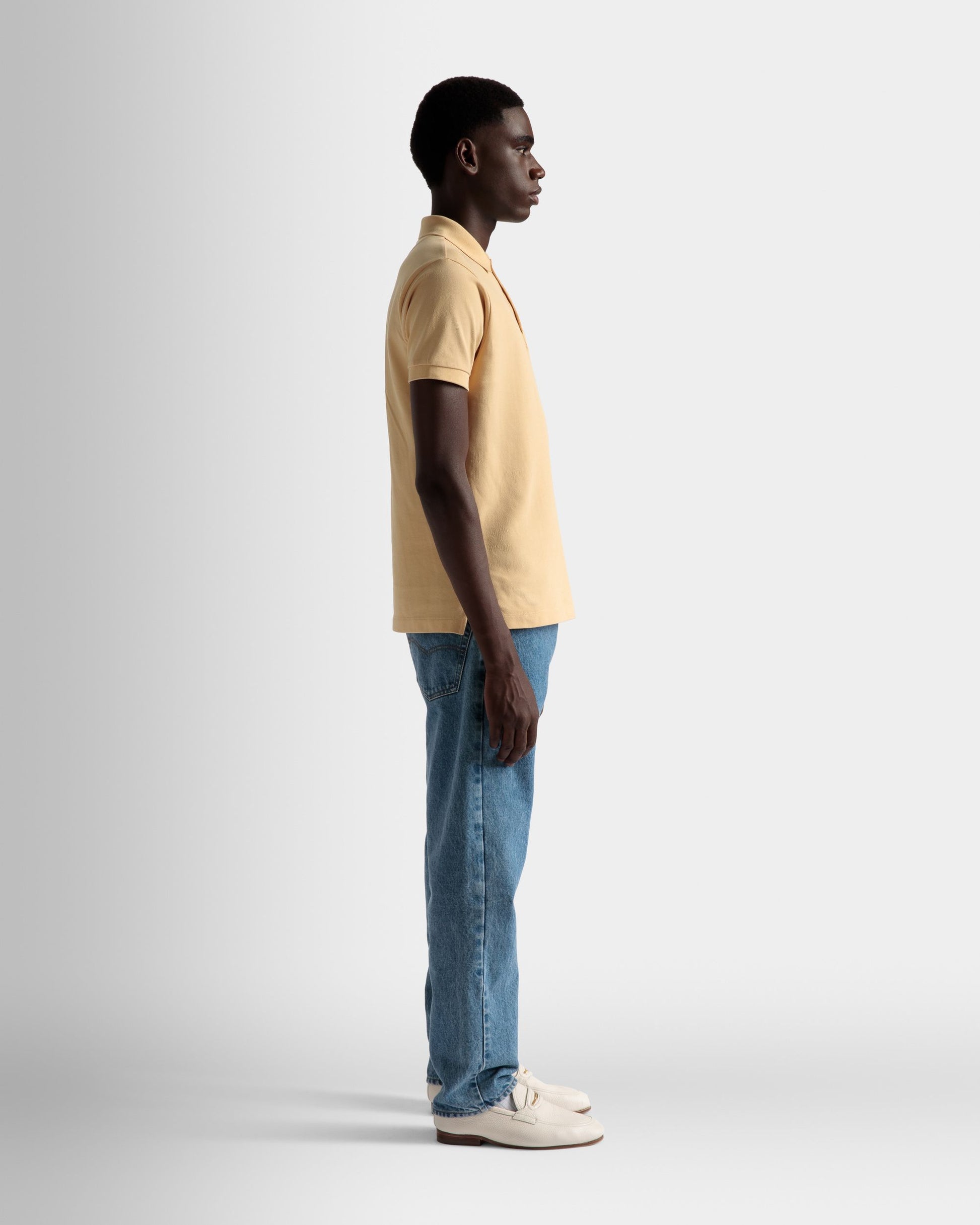 Emblem Polo | Men's Polo | Cream Cotton | Bally | On Model 3/4 Front