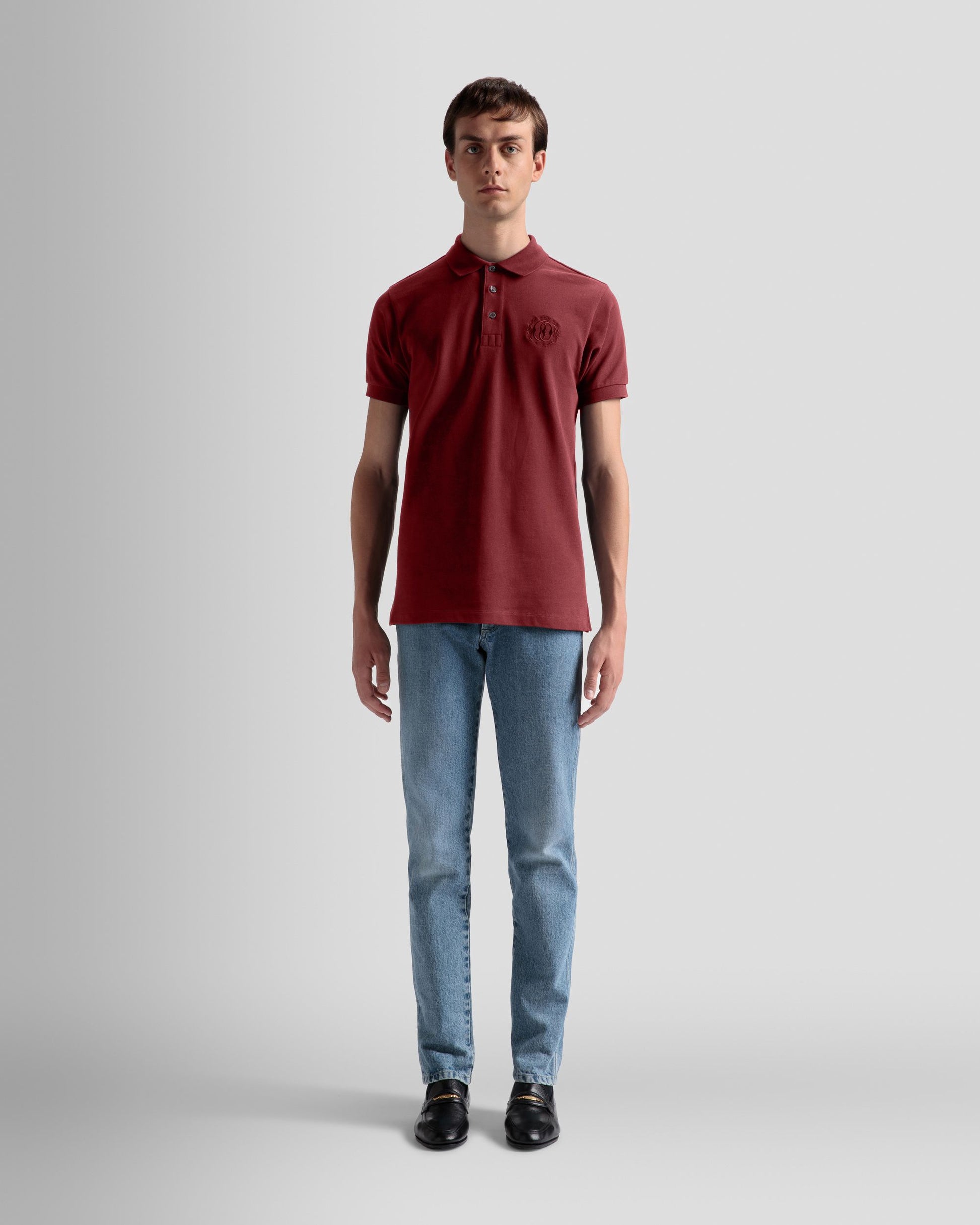 Emblem Polo | Men's Polo | Burgundy Cotton | Bally | On Model Front