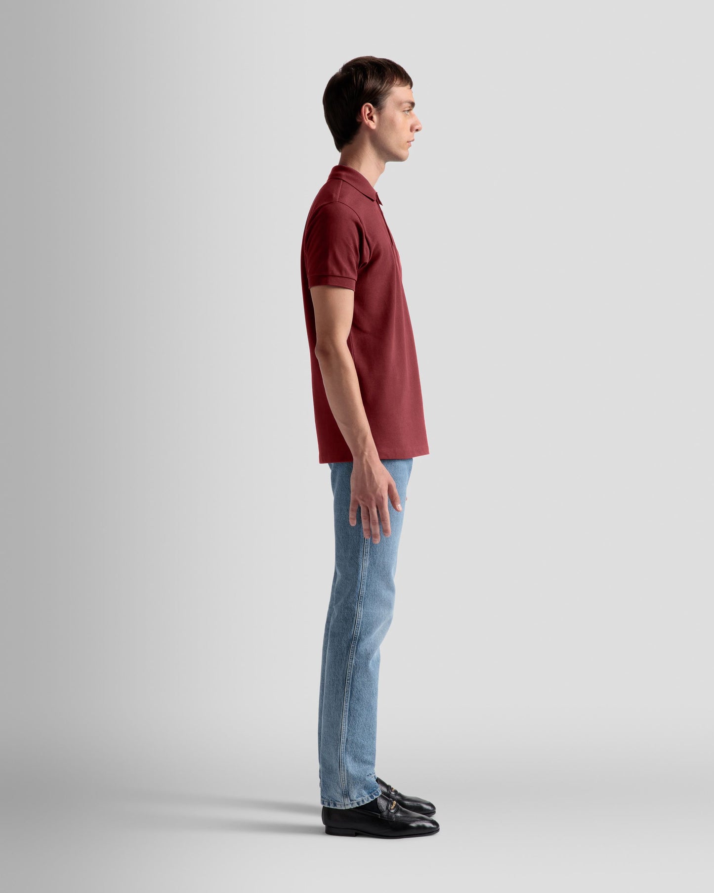 Emblem Polo | Men's Polo | Burgundy Cotton | Bally | On Model 3/4 Front